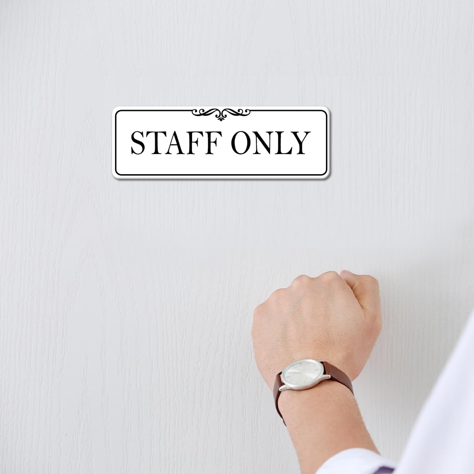 Staff Only Sign Acrylic SelfStick Door Wall Signage Elegant White 9×3 Inch