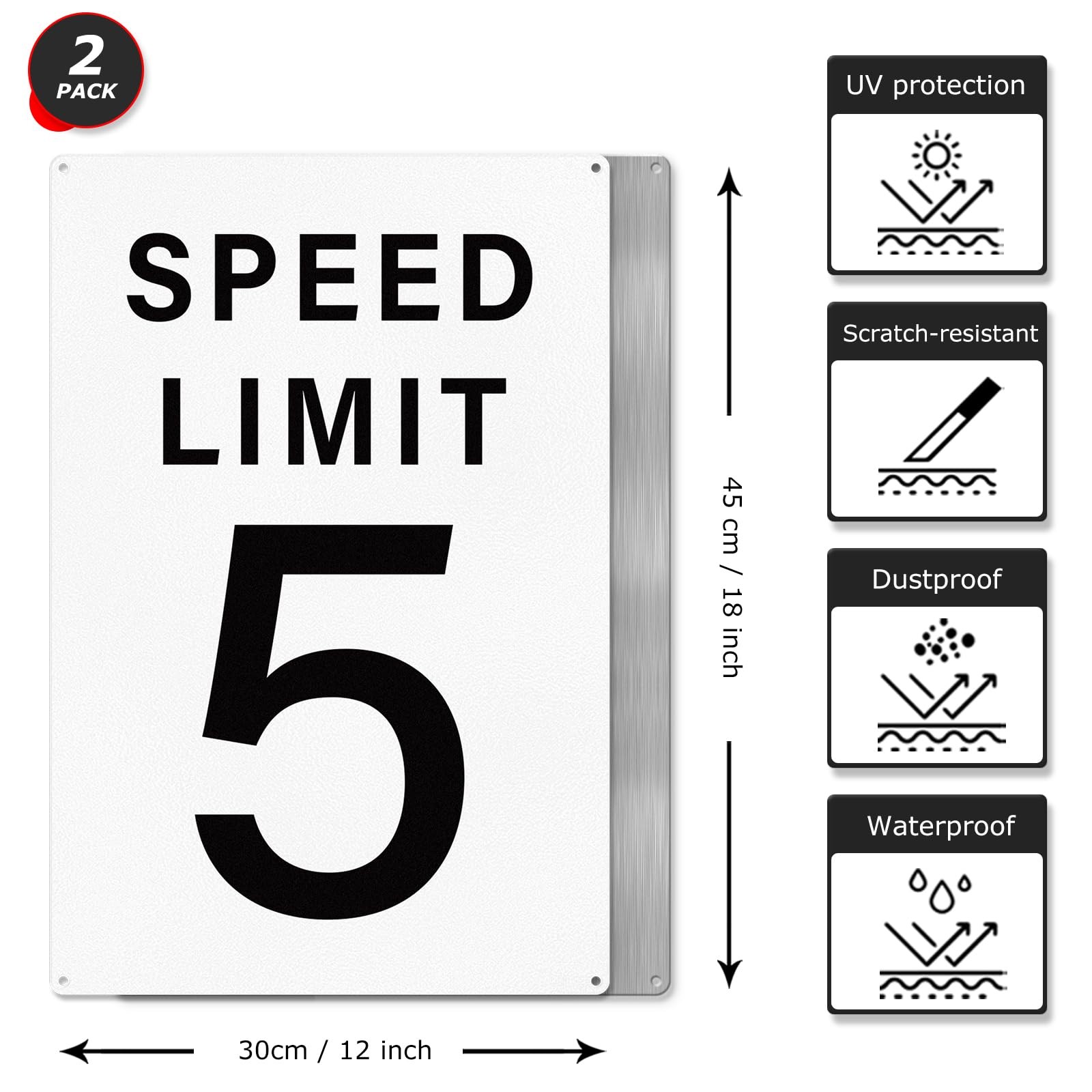 2 PCS 5 MPH Speed Limit Sign 18×12 Inch Reflective Aluminum Weather Resistant