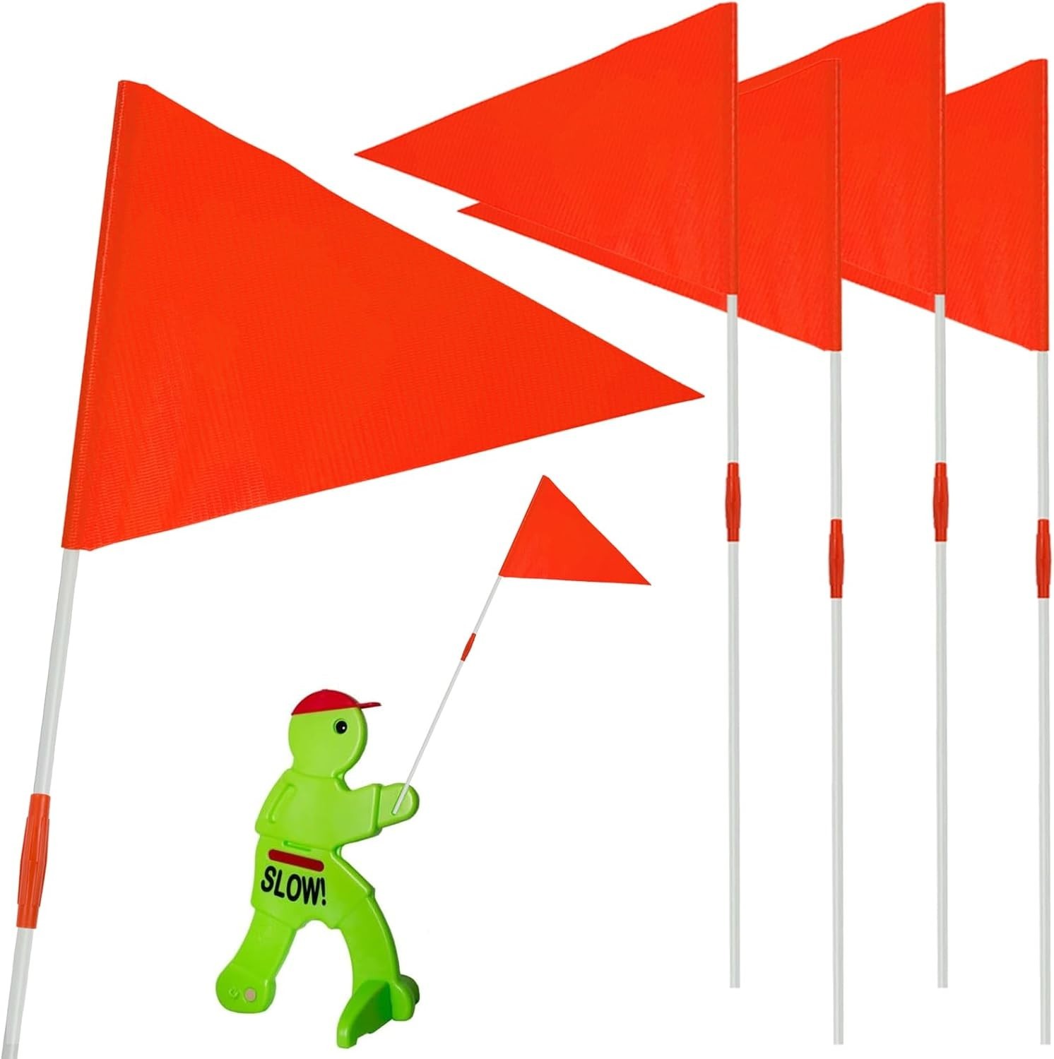 Warning Flags for Kids Play Safety 4 Pack with Replacement Poles Orange Color