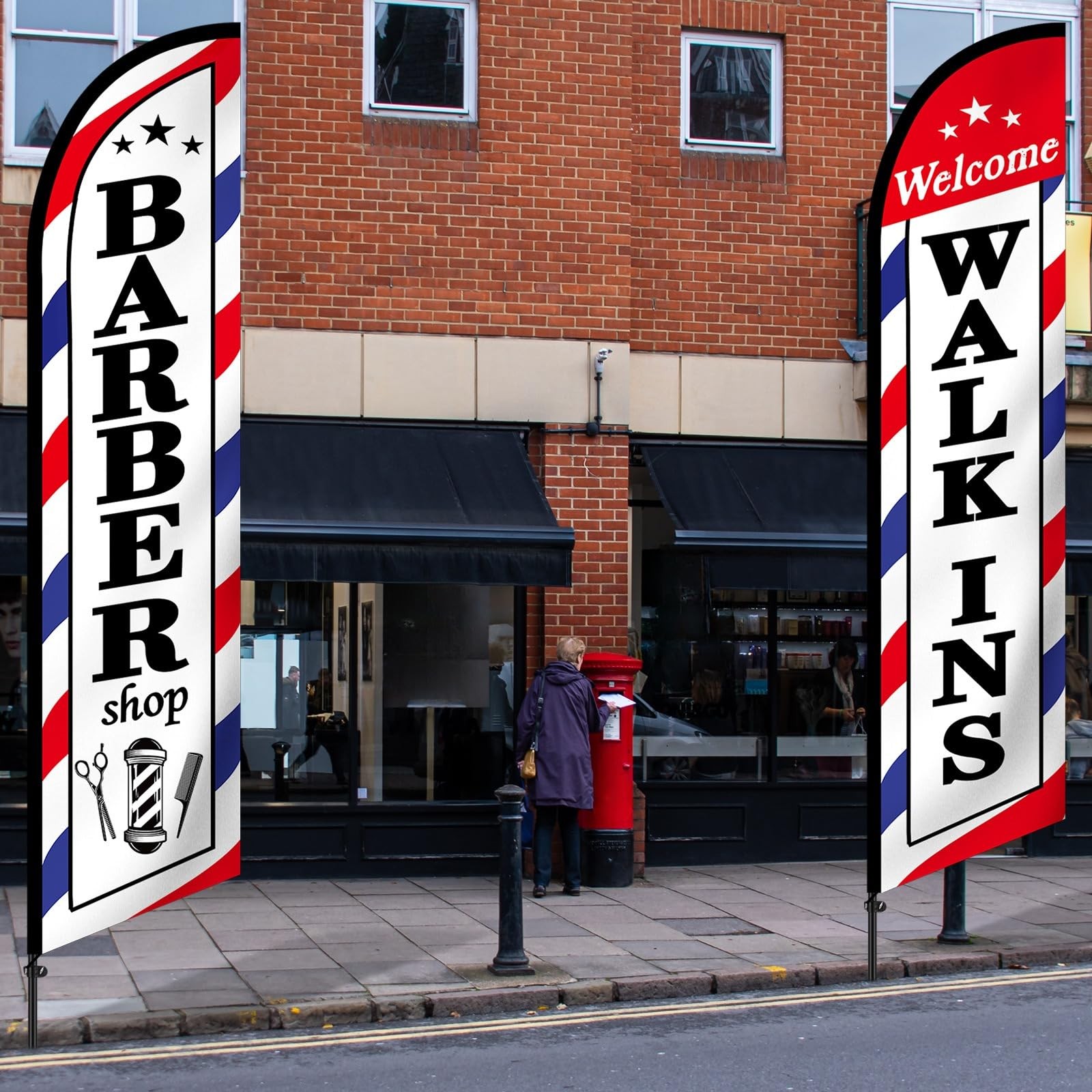SmoothNovelty 2 Pcs Barber Flag for Outside 12 x 2.5 ft, as picture shown