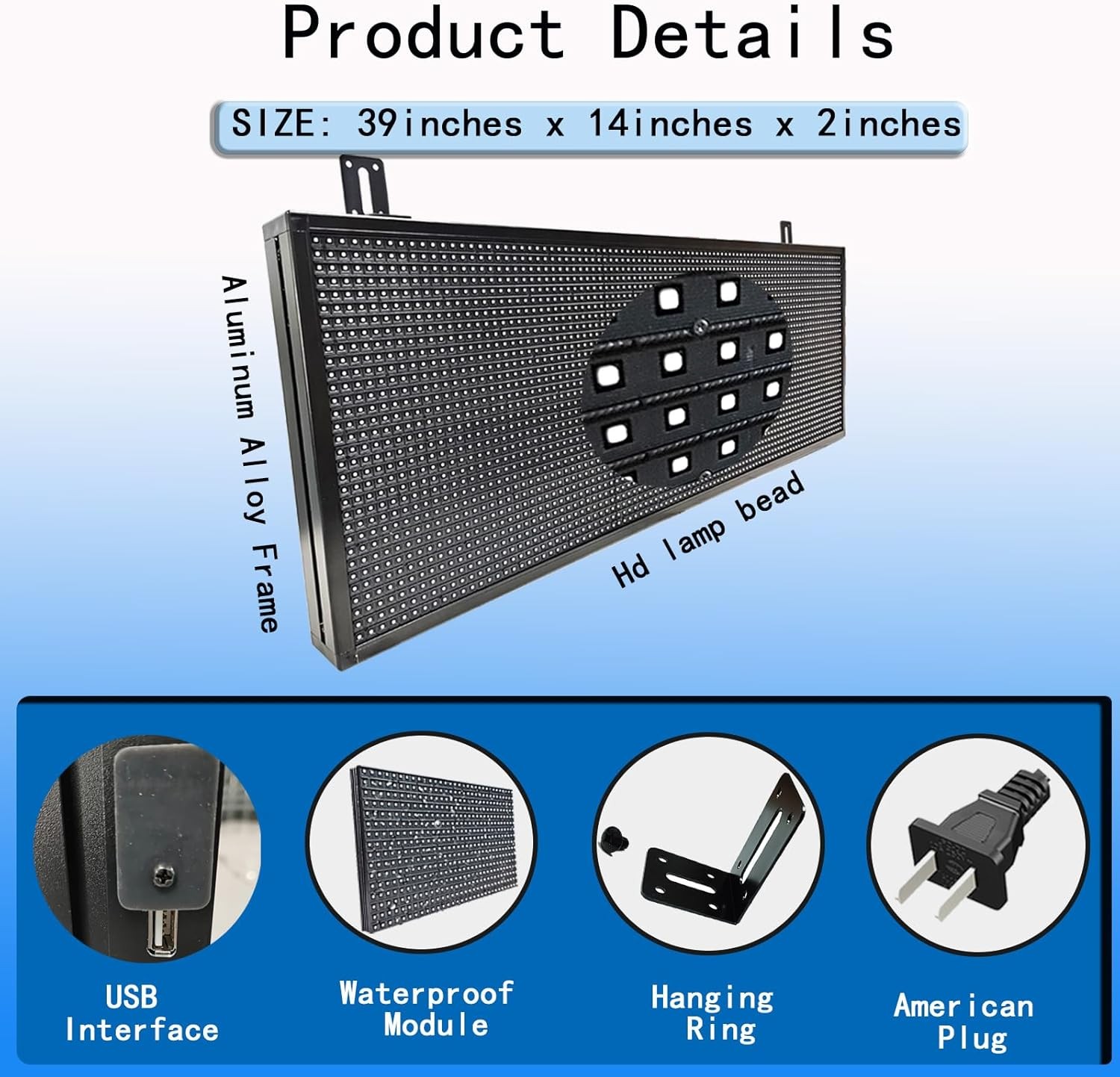 P10 LED Scrolling Sign 39×14 Full Color Wifi Programmable Outdoor Display Tool