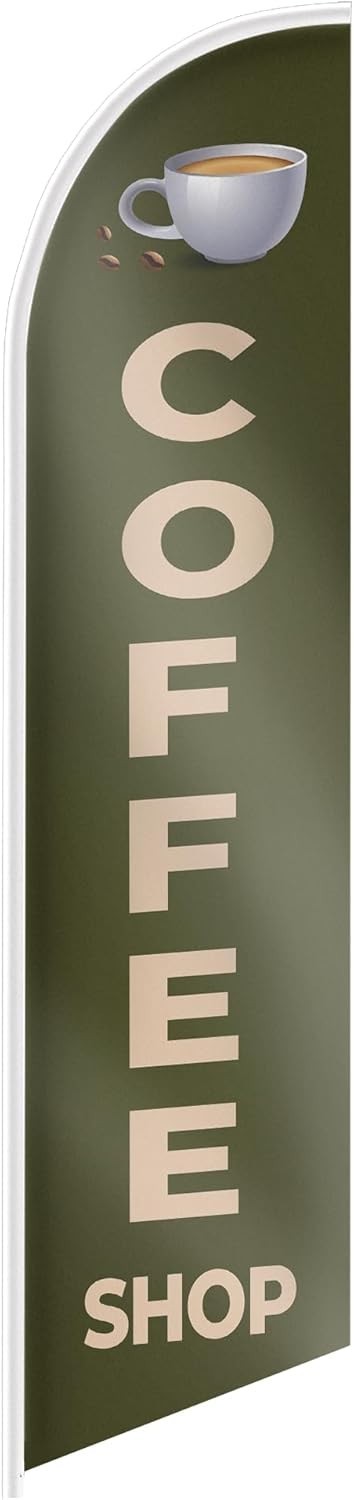 Coffee Shop Banner Feather Flag – 12ft x 2.5ft Polyester 150D Swooper Flag