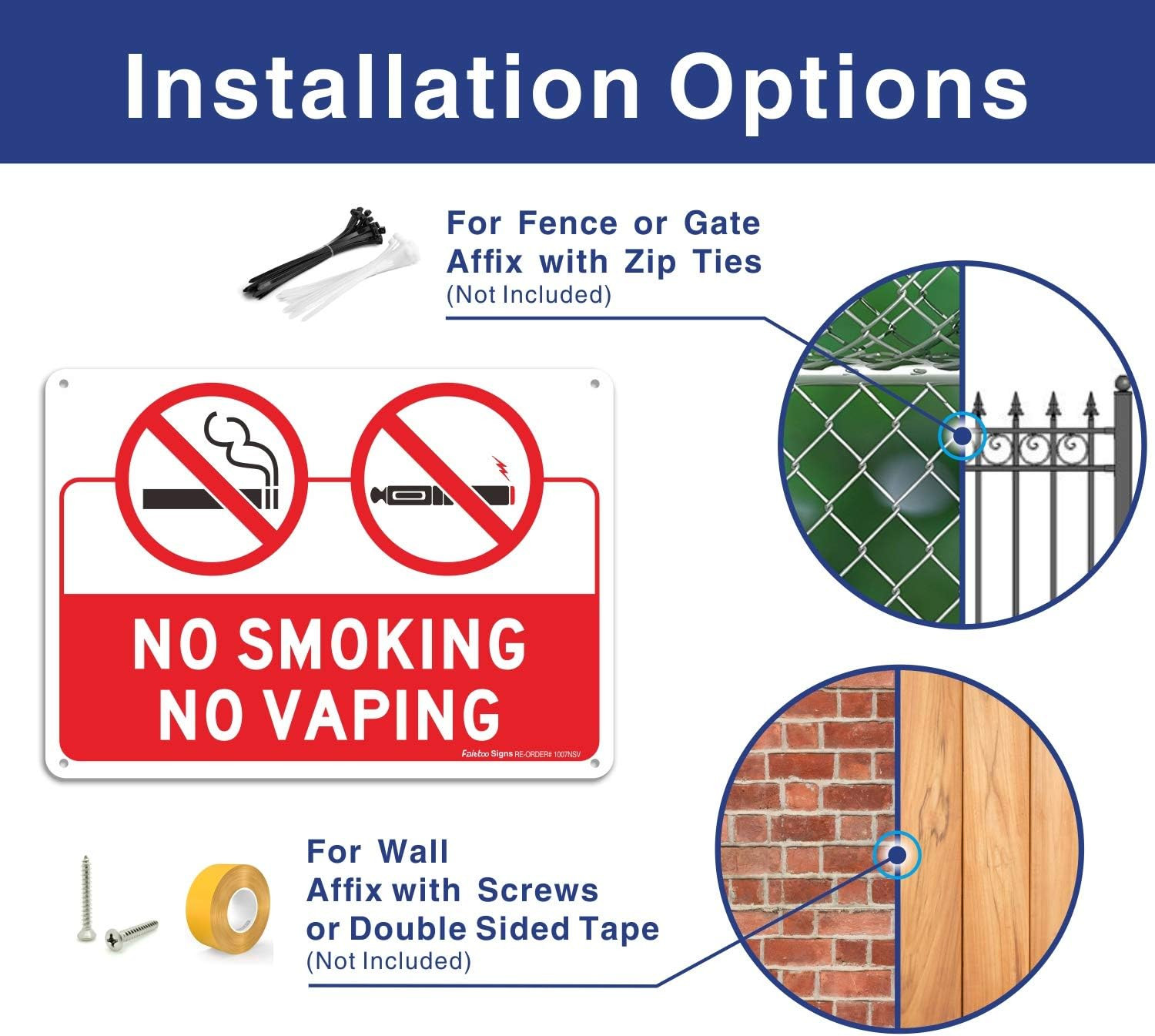 2-Pack No Smoking No Vaping Sign, 10 x 7 Inches Rust Free .040 Aluminum, UV Prot