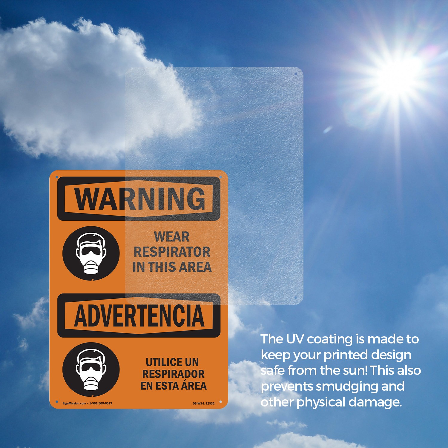 Wear Respirator In This Area Bilingual OSHA WARNING Sign Or Decal – 5 or 10 Pack