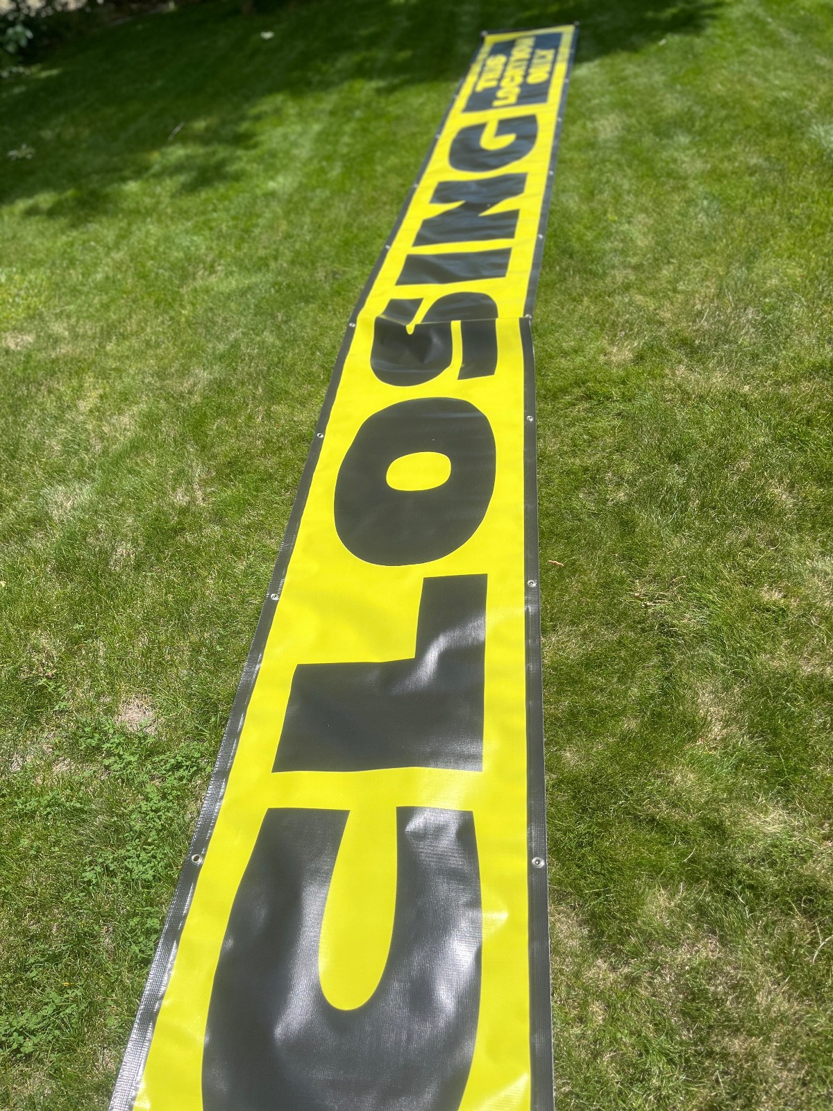 Store Closing This Location Vinyl Banner Flag Sign Yellow Black 20 Ft x 2 Ft NEW