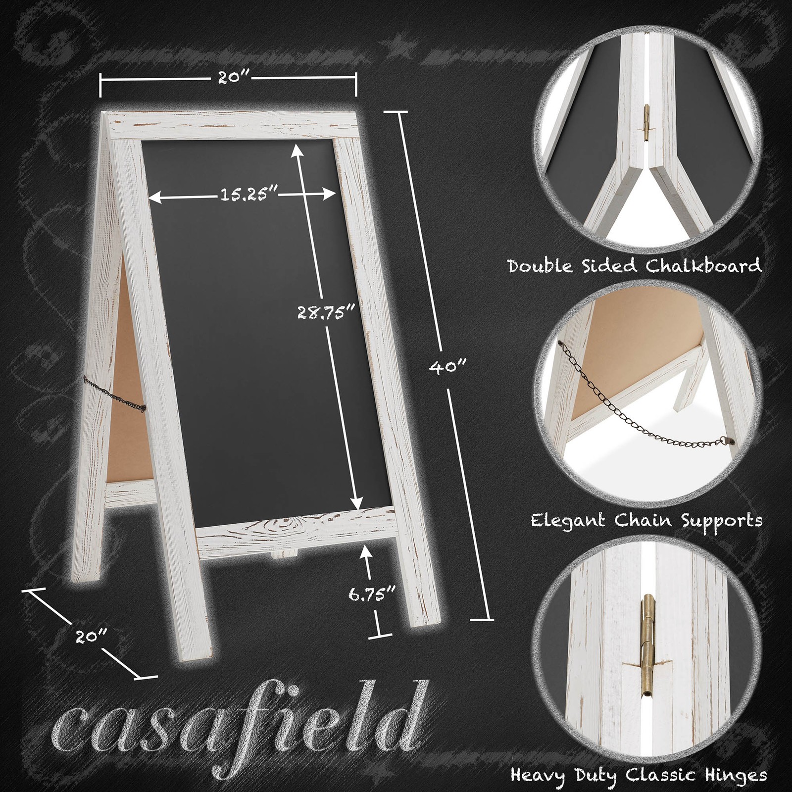 A Frame Chalkboard Sign, 40″x20″ Double-Sided Magnetic Menu Board, Whitewash
