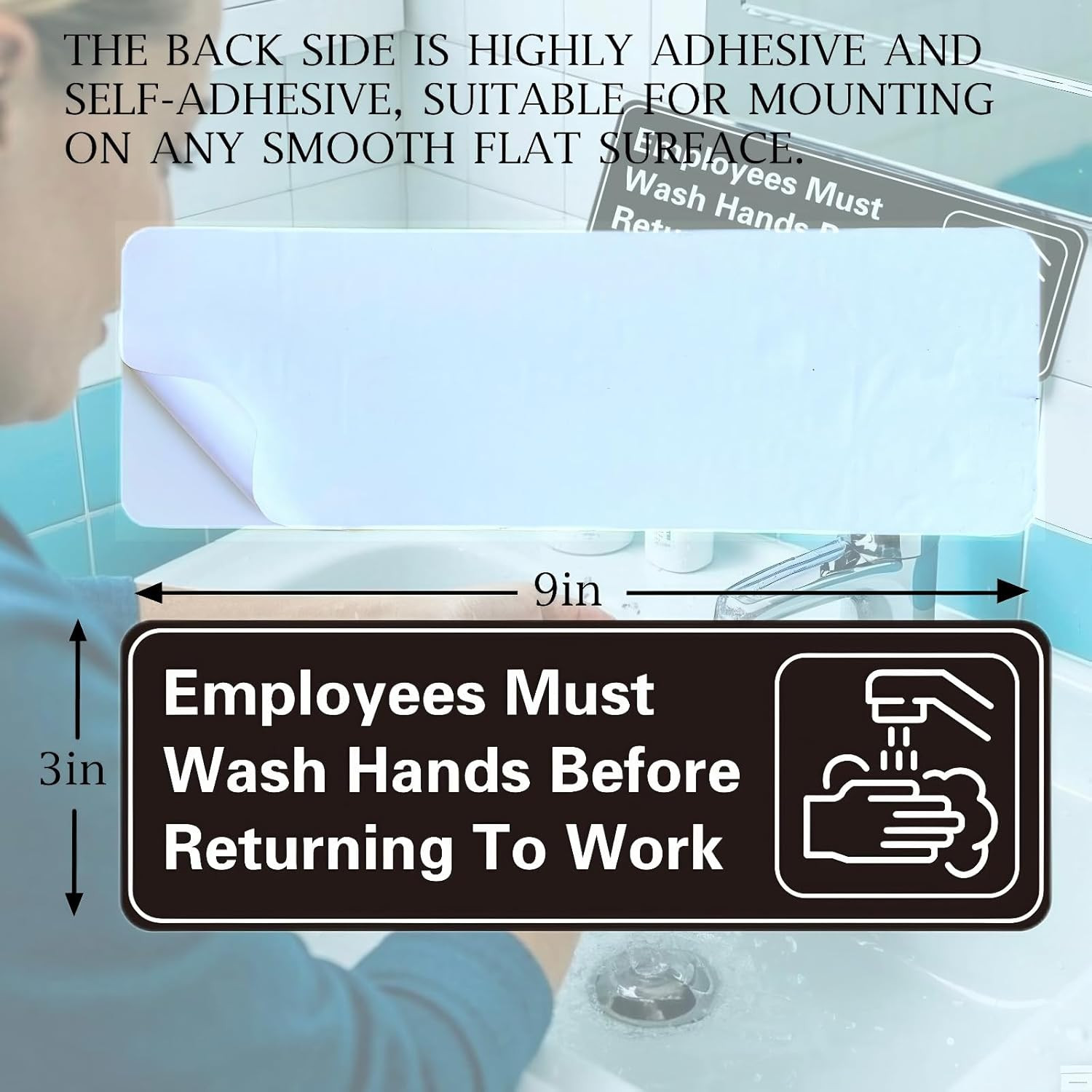 5 Pack Employees Must Wash Hands Sign,9 X 3 Inch Waterproof Acrylic Sign with Sy