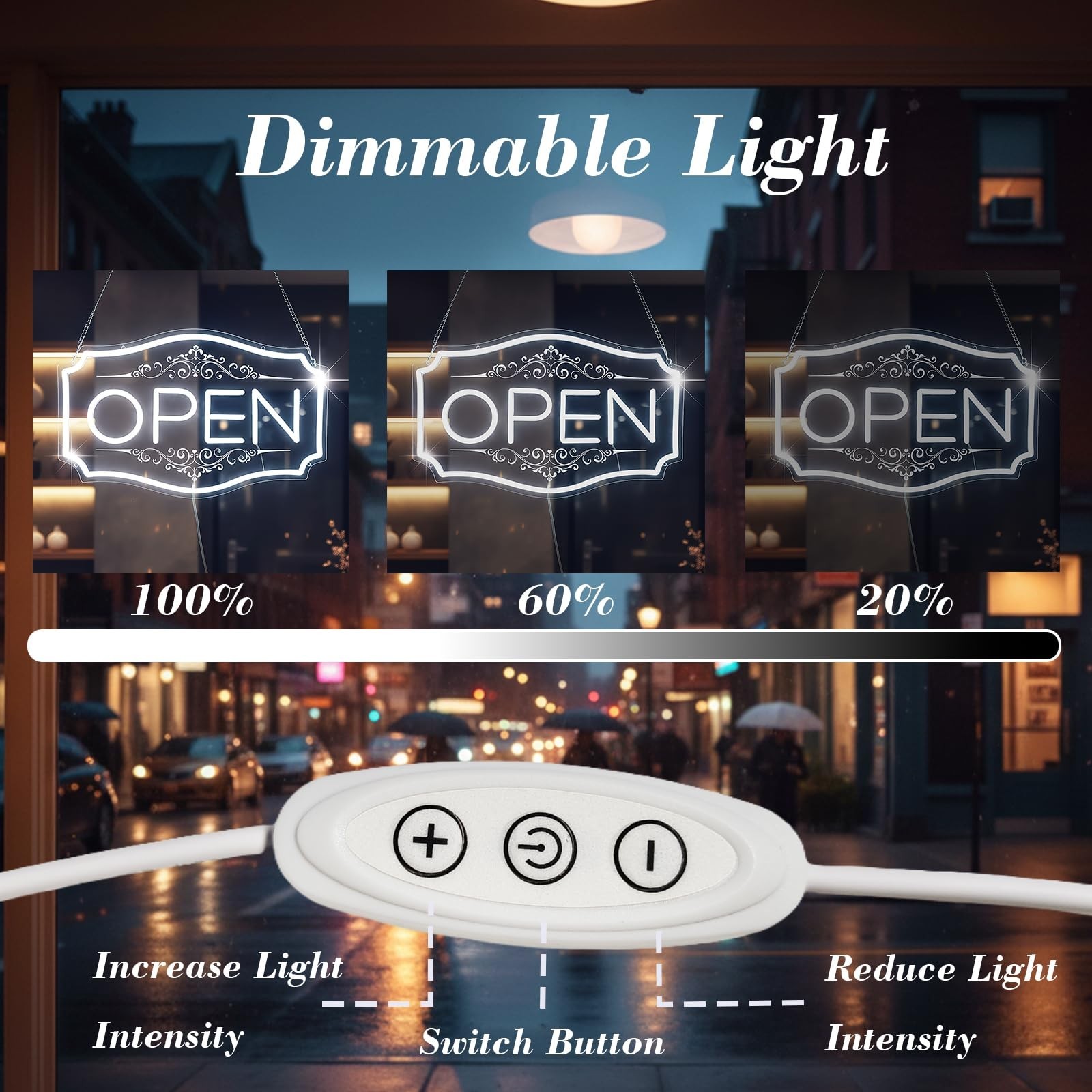 Open Sign for Business, LED Dimmable Neon Open Sign with 12V/2A Adapter, 16.5…
