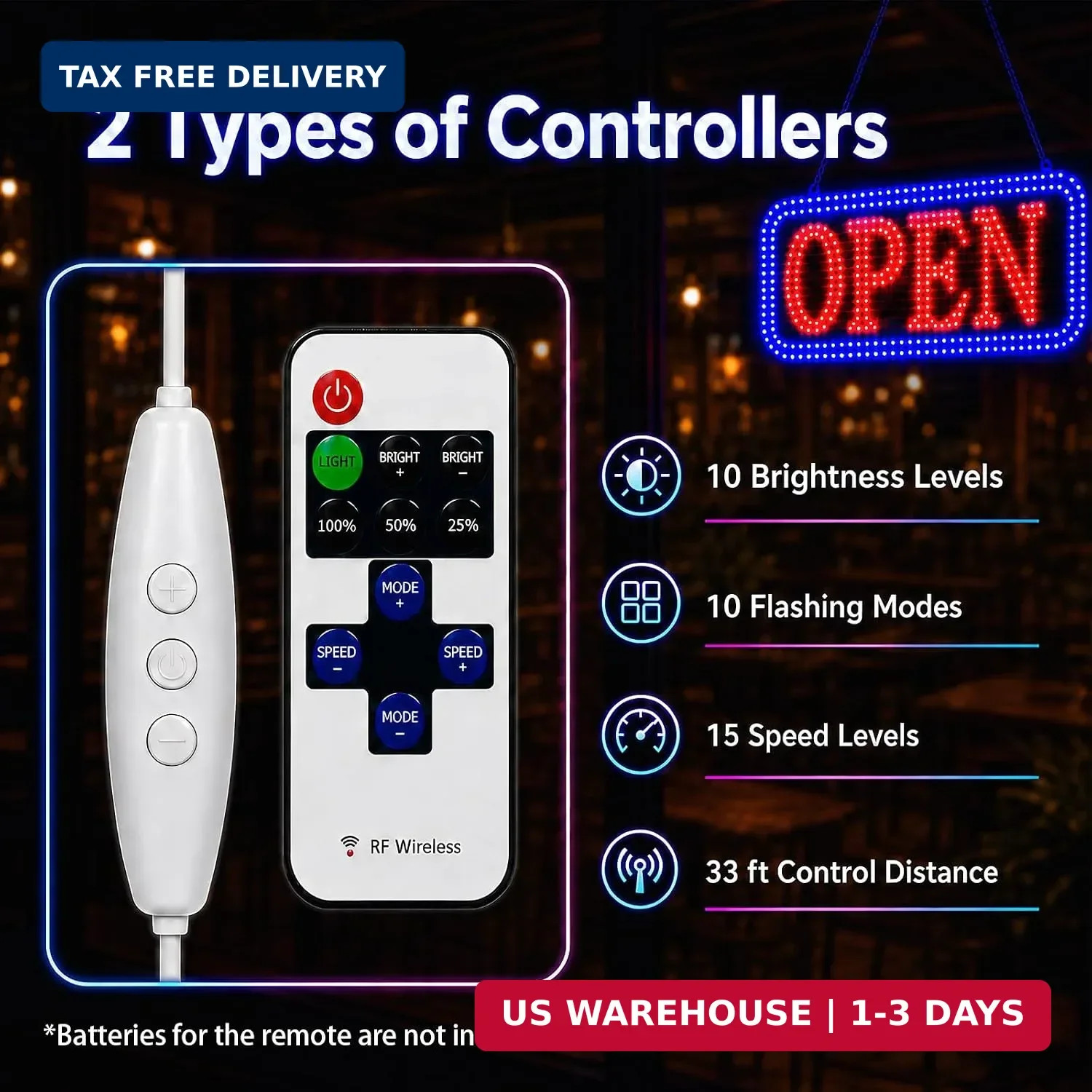 LED Open Signs for Business, High-Brightness Open Sign with Remote Control, 16.5
