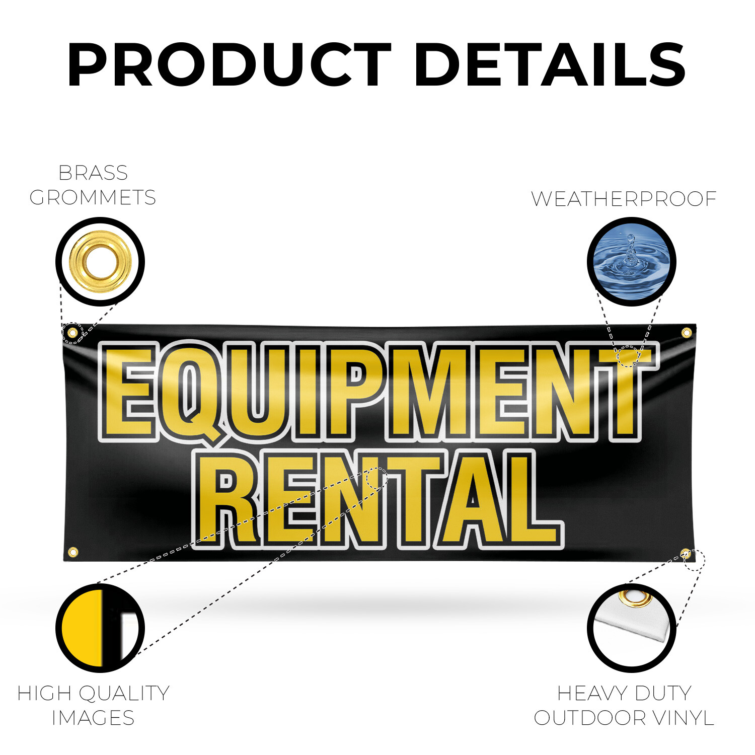 Equipment Rental Vinyl Banner Sign with Metal Grommets Heavy-Duty Single-Sided