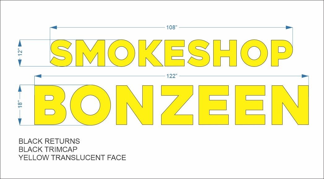 Custom LED Channel Letters Outdoor custom set SMOKESHOP 12 INCHES BONZEEN 18 IN