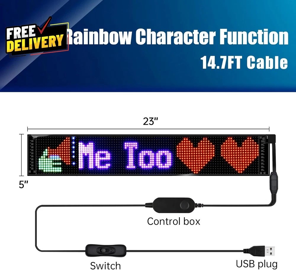 Programmable LED Signs Flexible Scrolling LED Display Bluetooth APP Control…..