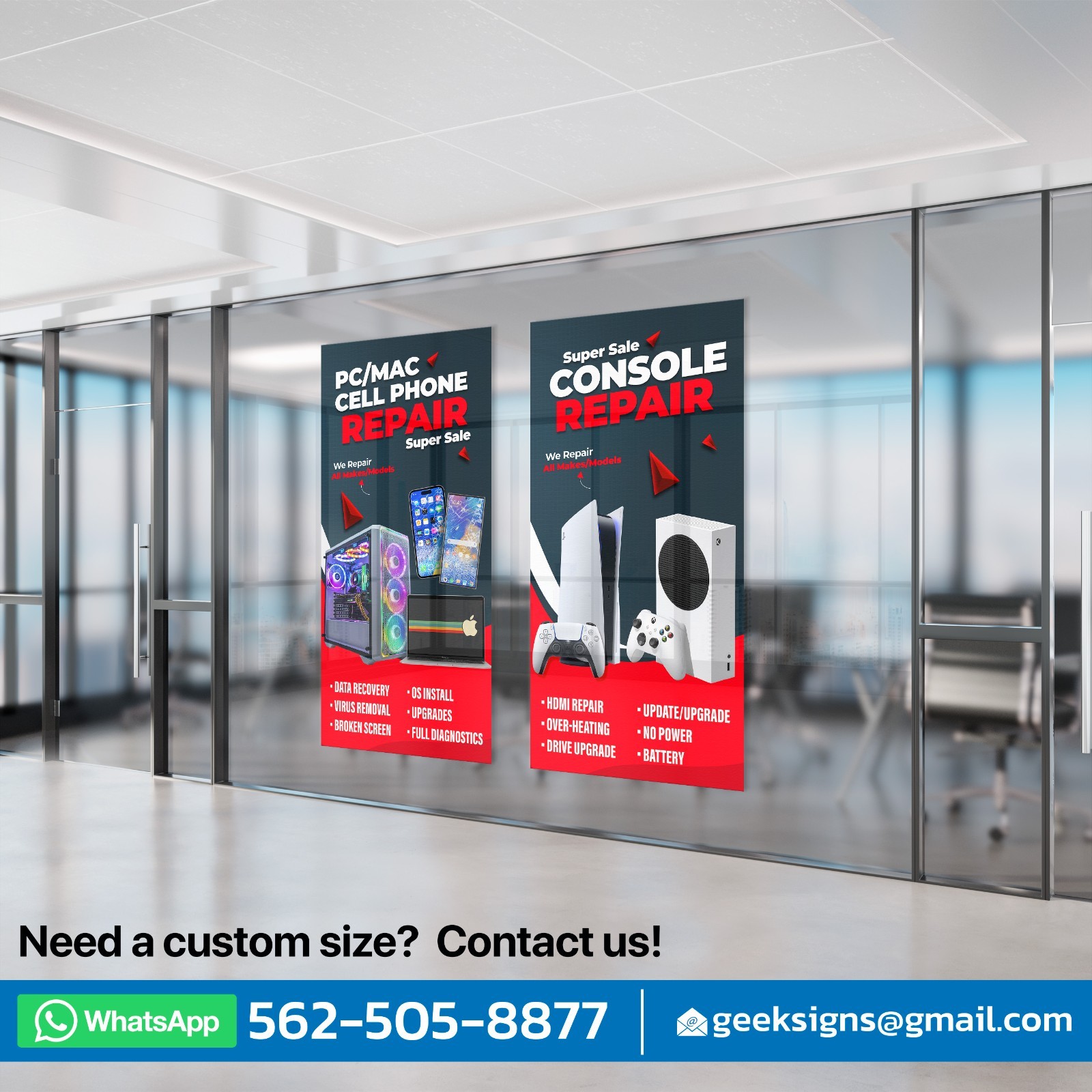 Cell Phone Computer Console Repair Window Wrap Decals Storefront Signs Poster