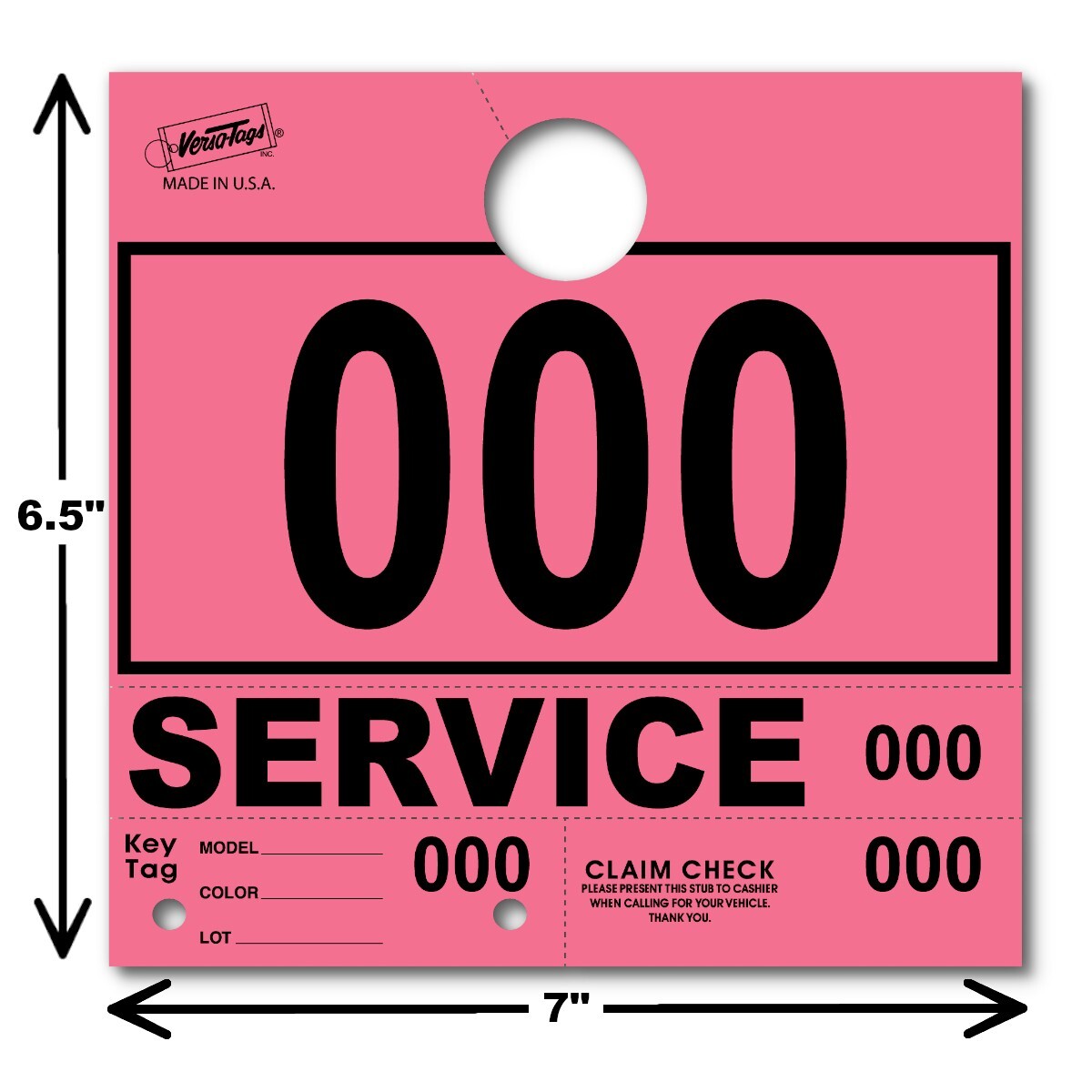 Pink Service Department Hang Tags Window Tag 1000 Per Box