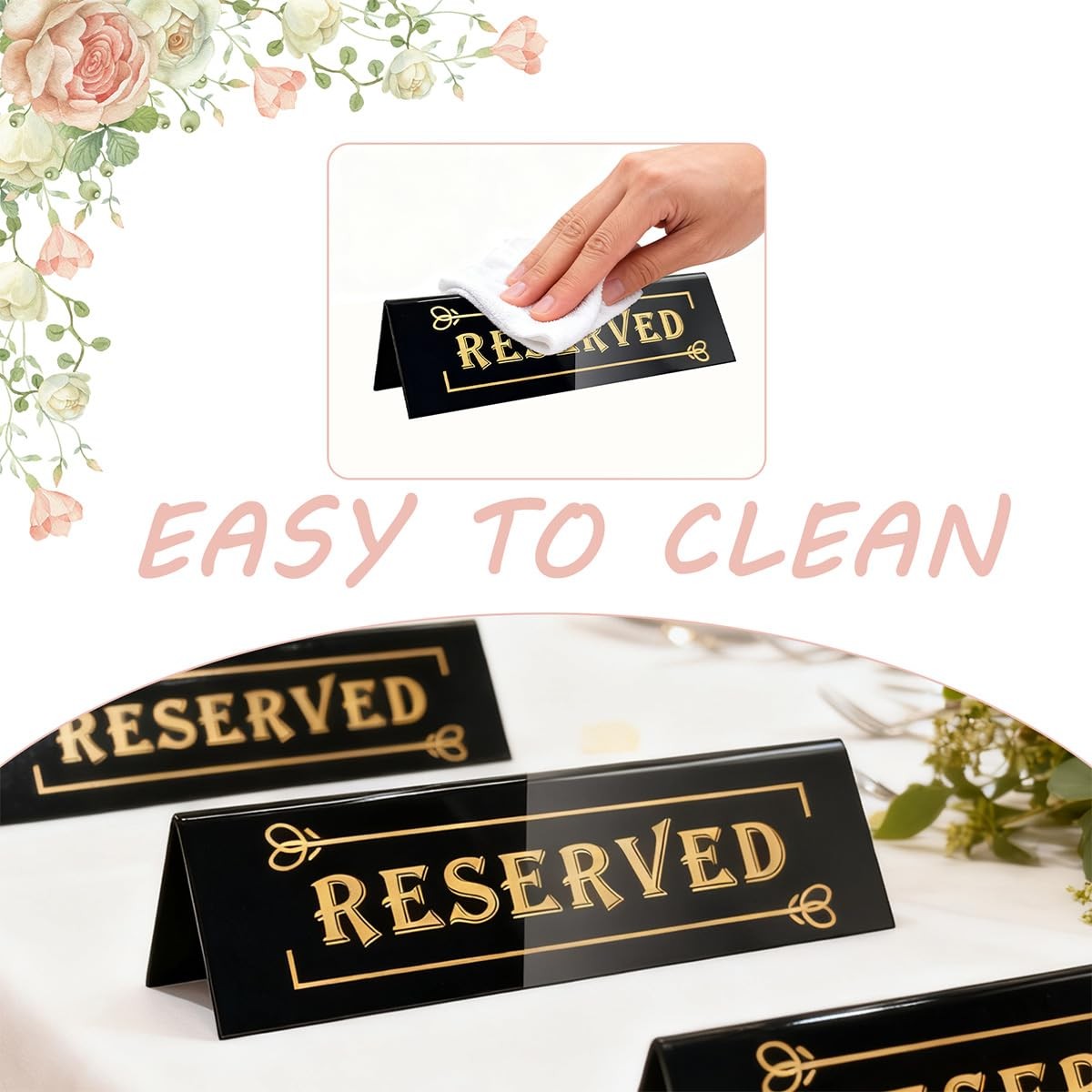 10PCS Acrylic Reserved Table Signs – 6x2x1.6 in Table Tent – Double-Sided, Wa…