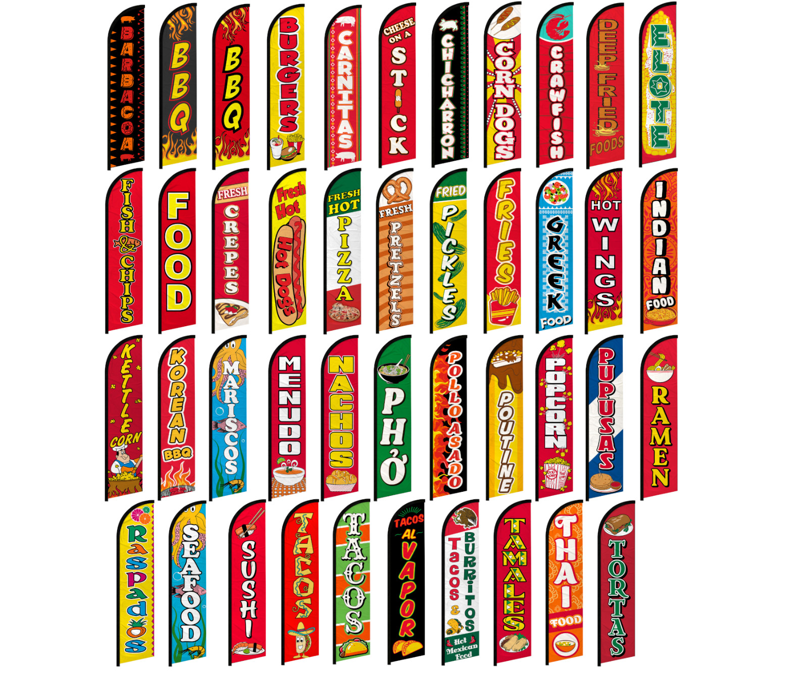 Food Full Curve Windless Swooper Flag Concessions BBQ Hot Dogs