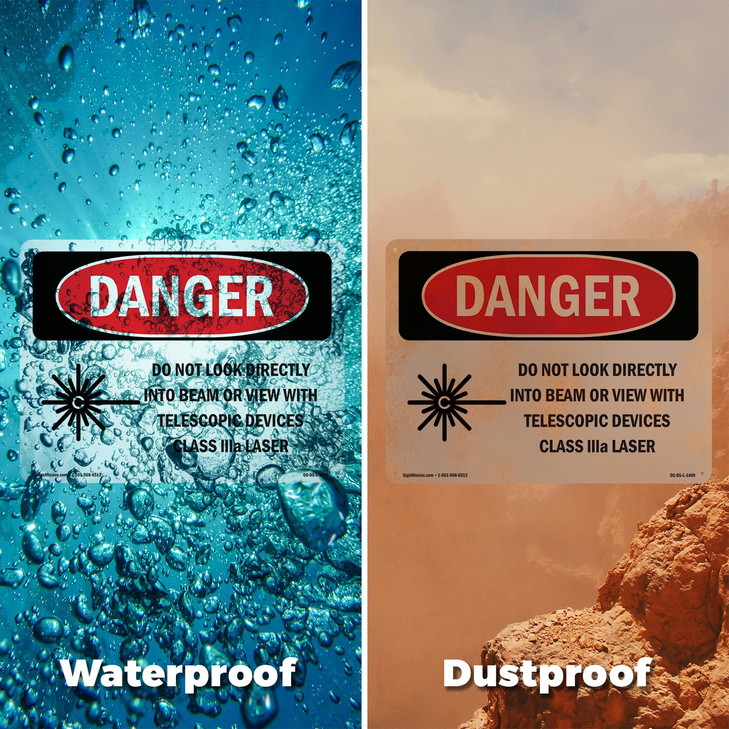 Do Not Look Directly Into Class IIIb Laser OSHA Danger Sign, Decal 5 or 10 Pack