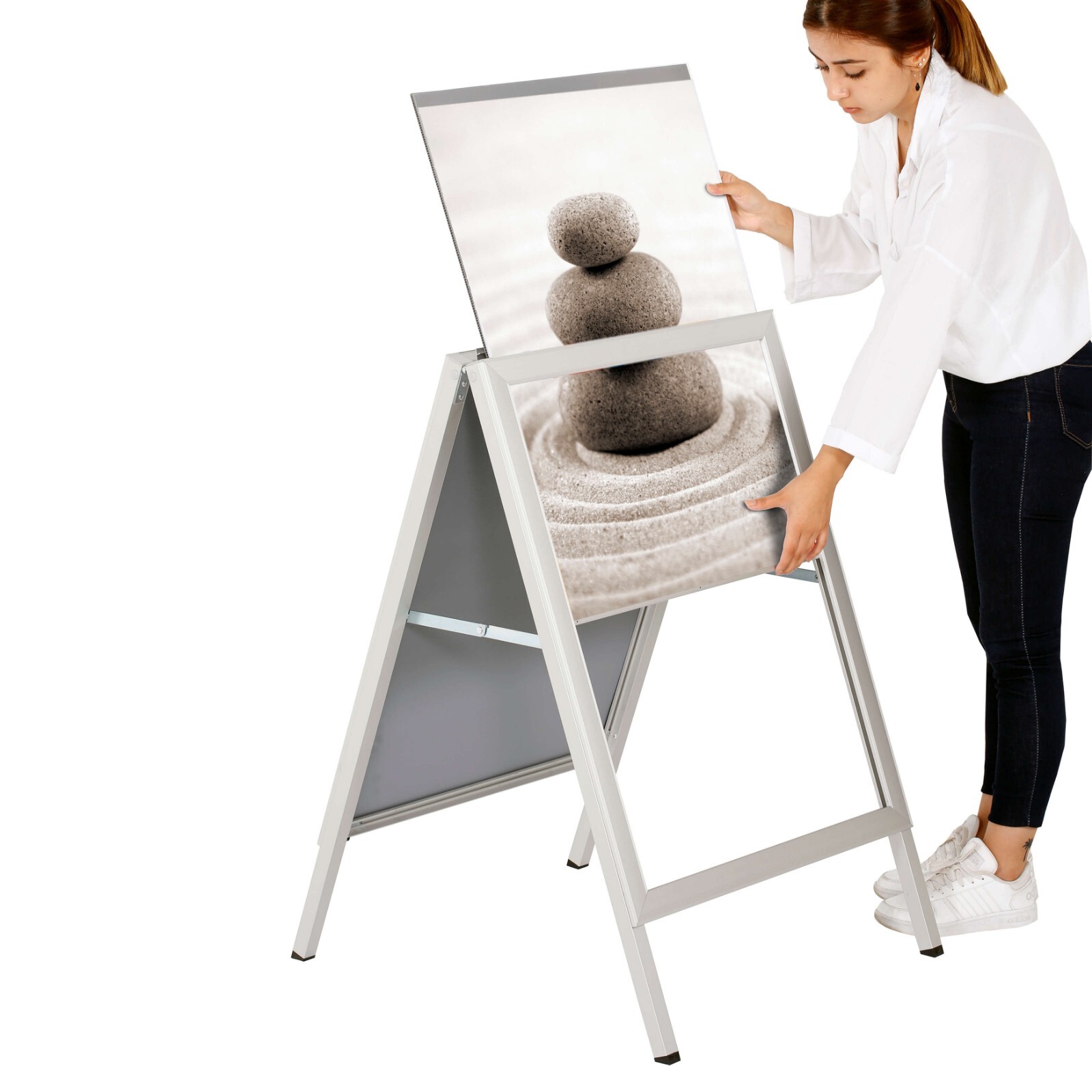 Sandwich Board 24×36 Inches Slide-in A Frame Double Sided Aluminum Silver