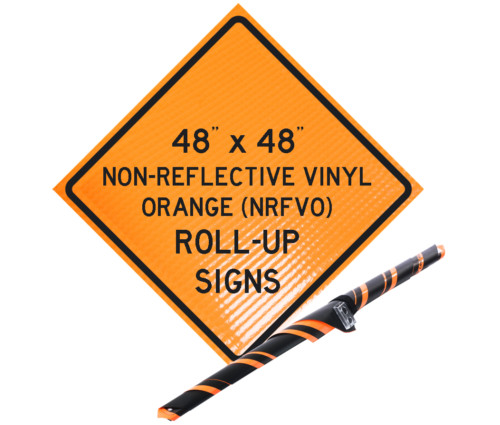 48×48 Non-Reflective, Vinyl Roll Up Road Work Sign with Fiberglass Ribs / Batons