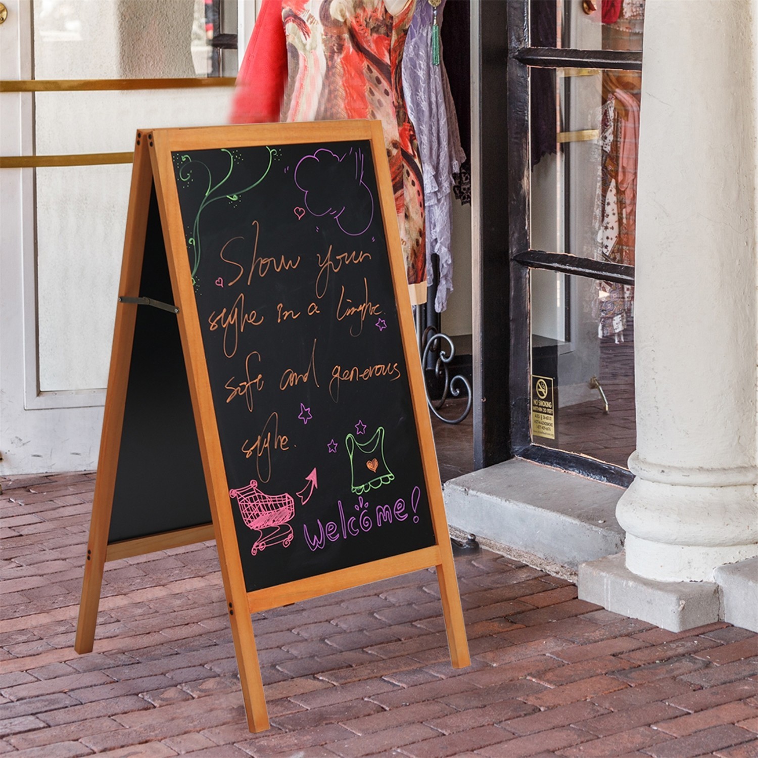 Free Standing Magnetic Chalkboard Solid Sidewalk Sign Display Board Outdoor Deco