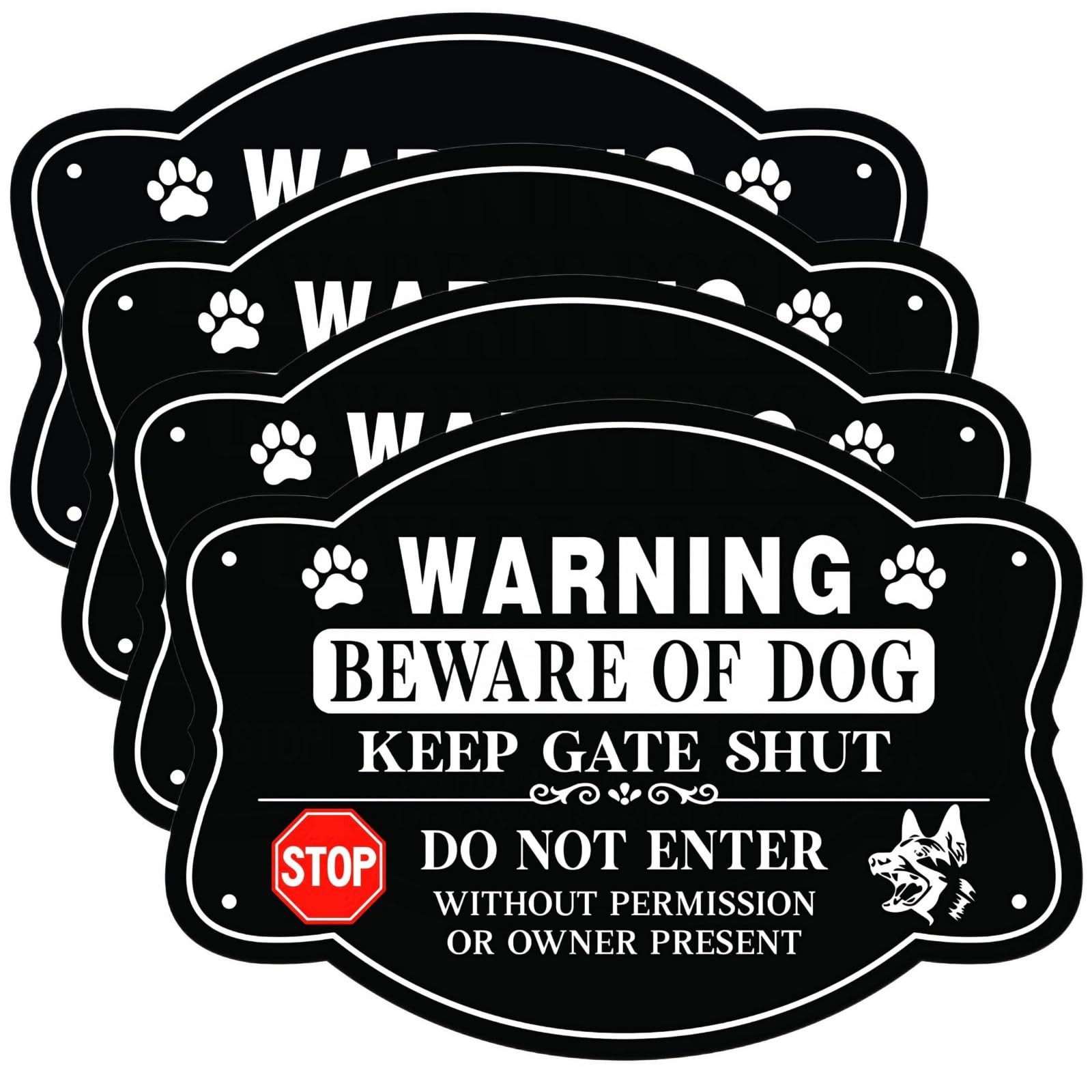 4 Pack Beware Of Dog Sign Reflective Aluminum Fence Yard Keep Gate Shut Metal