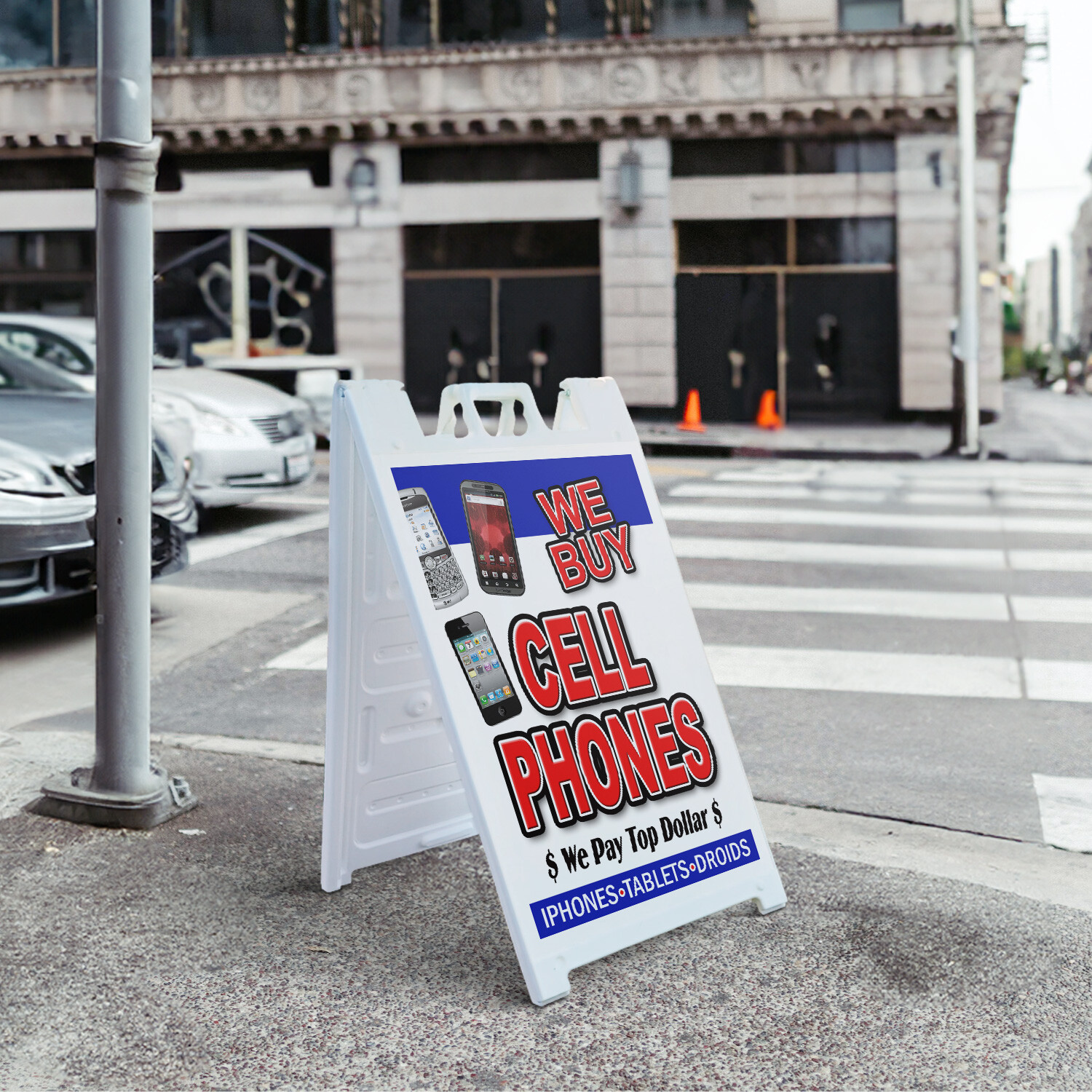 A-frame Sidewalk We Buy Cell Phones 24″ x 36″ Double Sided A-Frame Sidewalk Sign