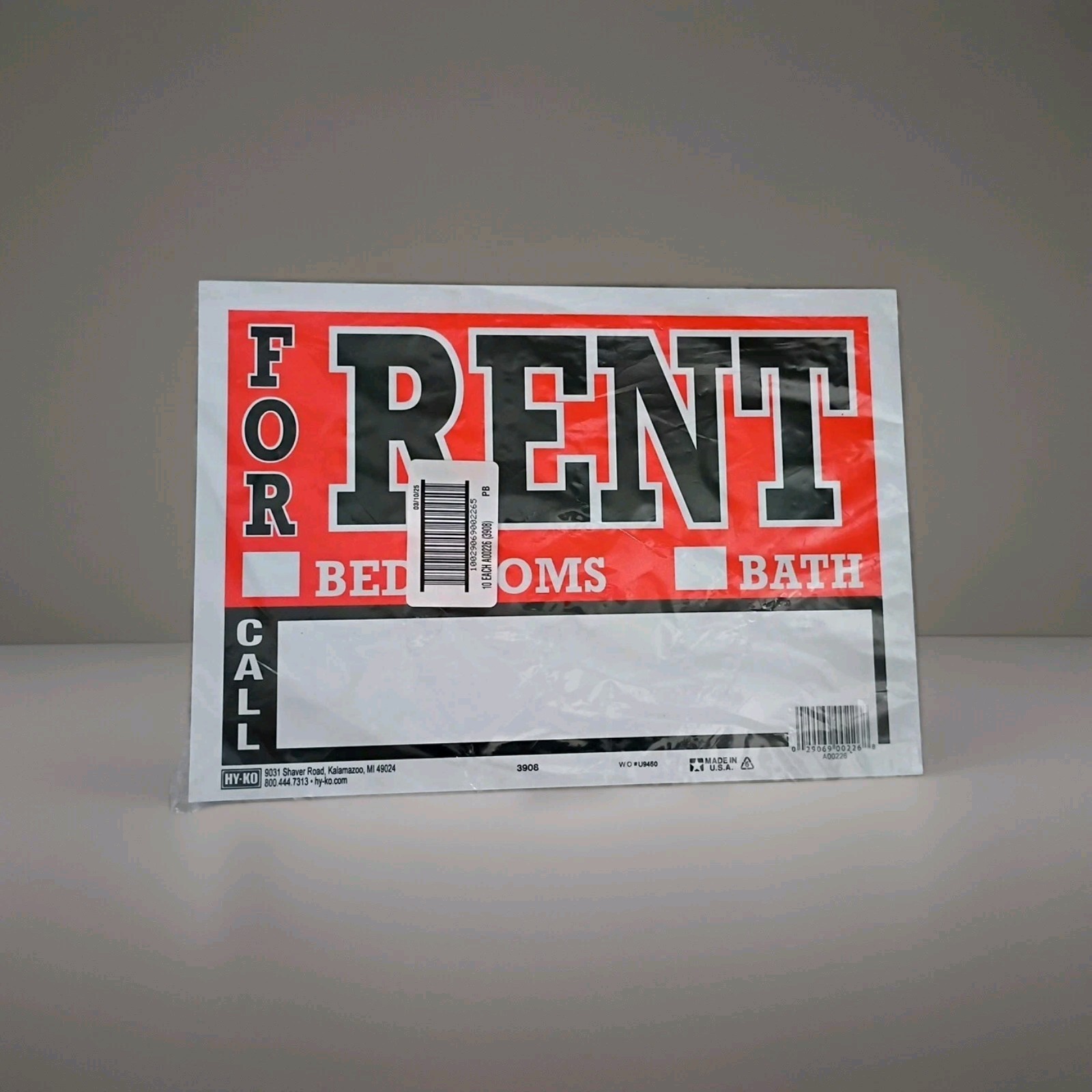10 Pcs 8.5 x 12 Inch Orange & Black Flexible Plastic “For Rent” Real Estate Sign