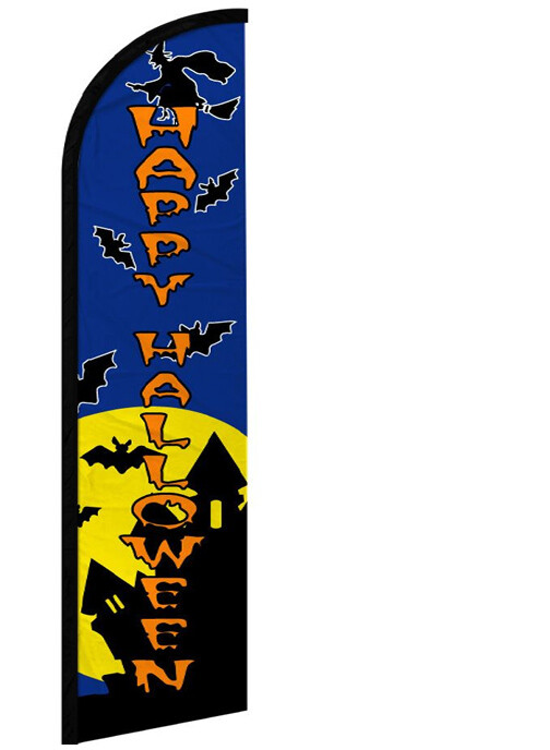 HAPPY HALLOWEEN – Windless Swooper Feather Flag 2.5×11.5 ft Tall Banner Sign bf