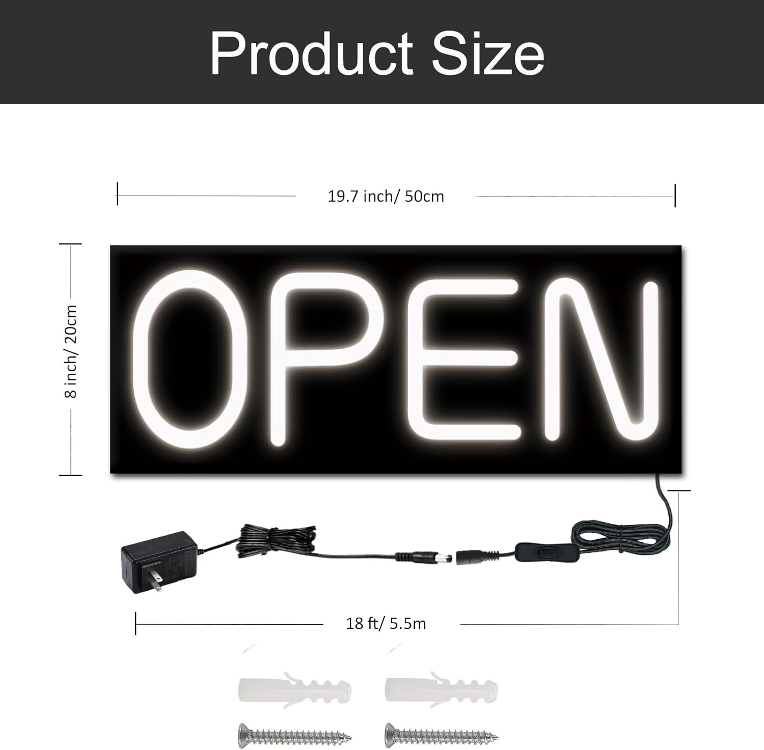 Bright Waterproof LED Open Sign for Business – 19.7”x8” with Adapter
