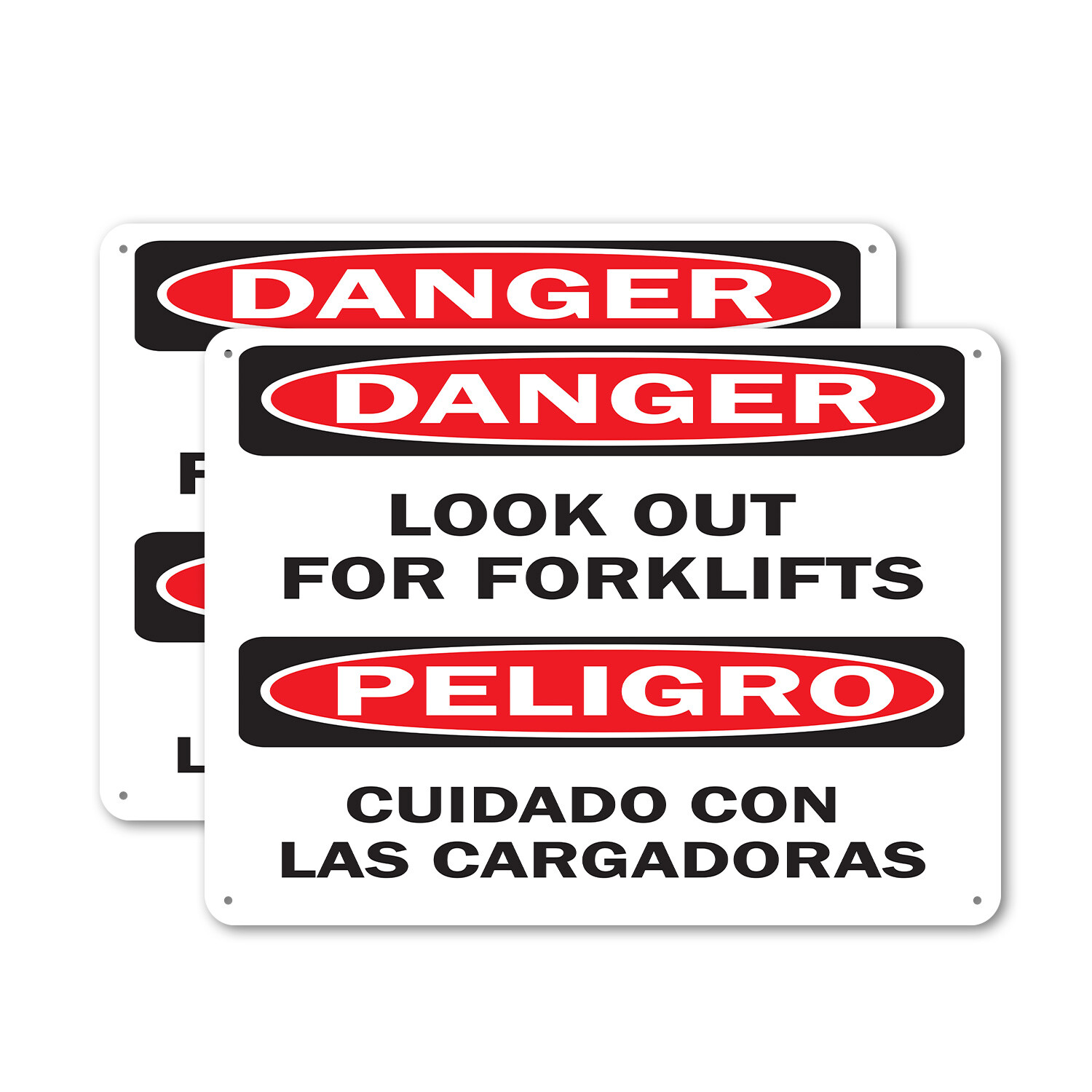 (2 Pack) Look Out For Forklifts Bilingual OSHA Danger Sign Decal Metal Plastic