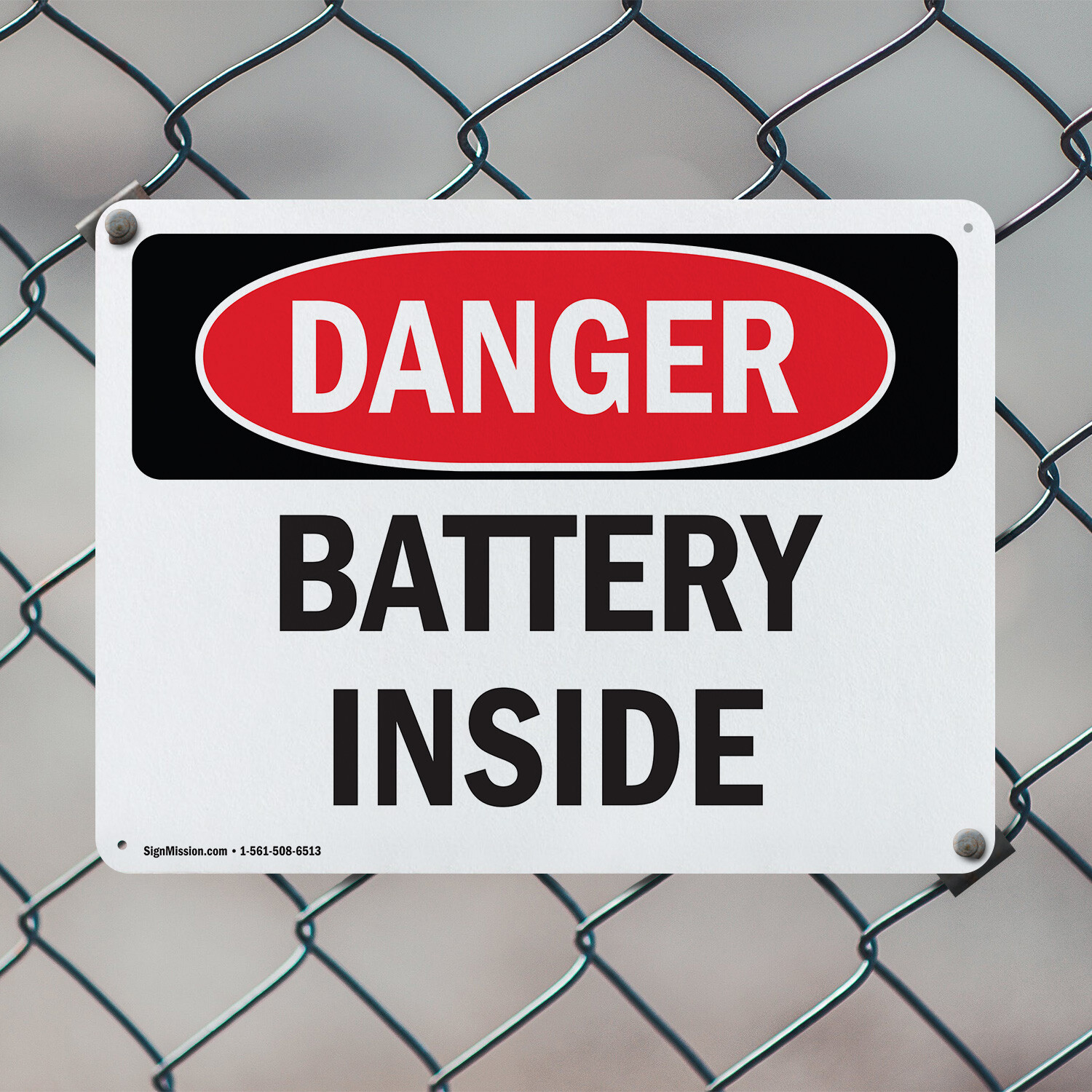(2 Pack) Battery Inside OSHA Danger Sign Decal Metal Plastic