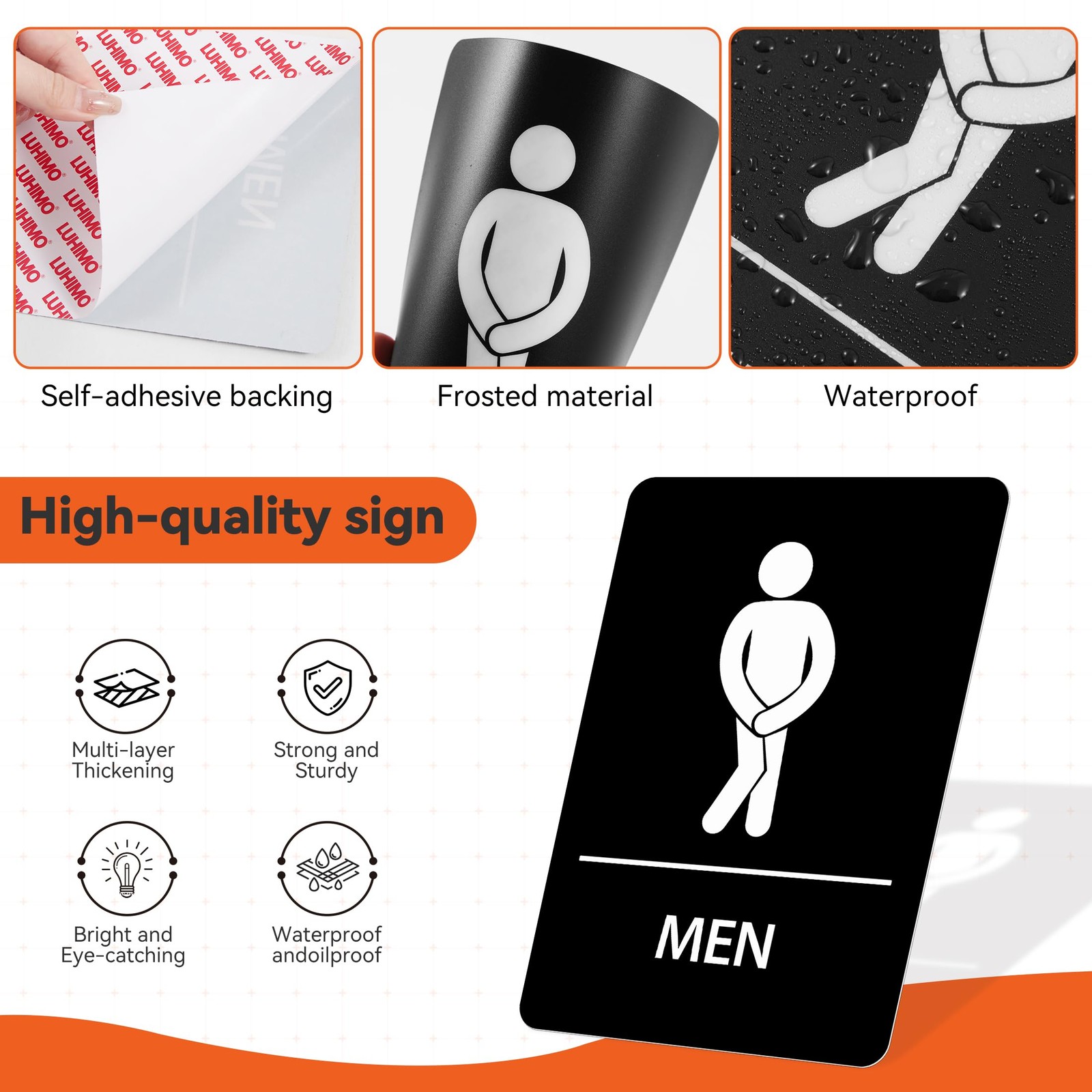 2 PCS Men and Women Restroom Signs for Home and Business, Self-adhesive Water…