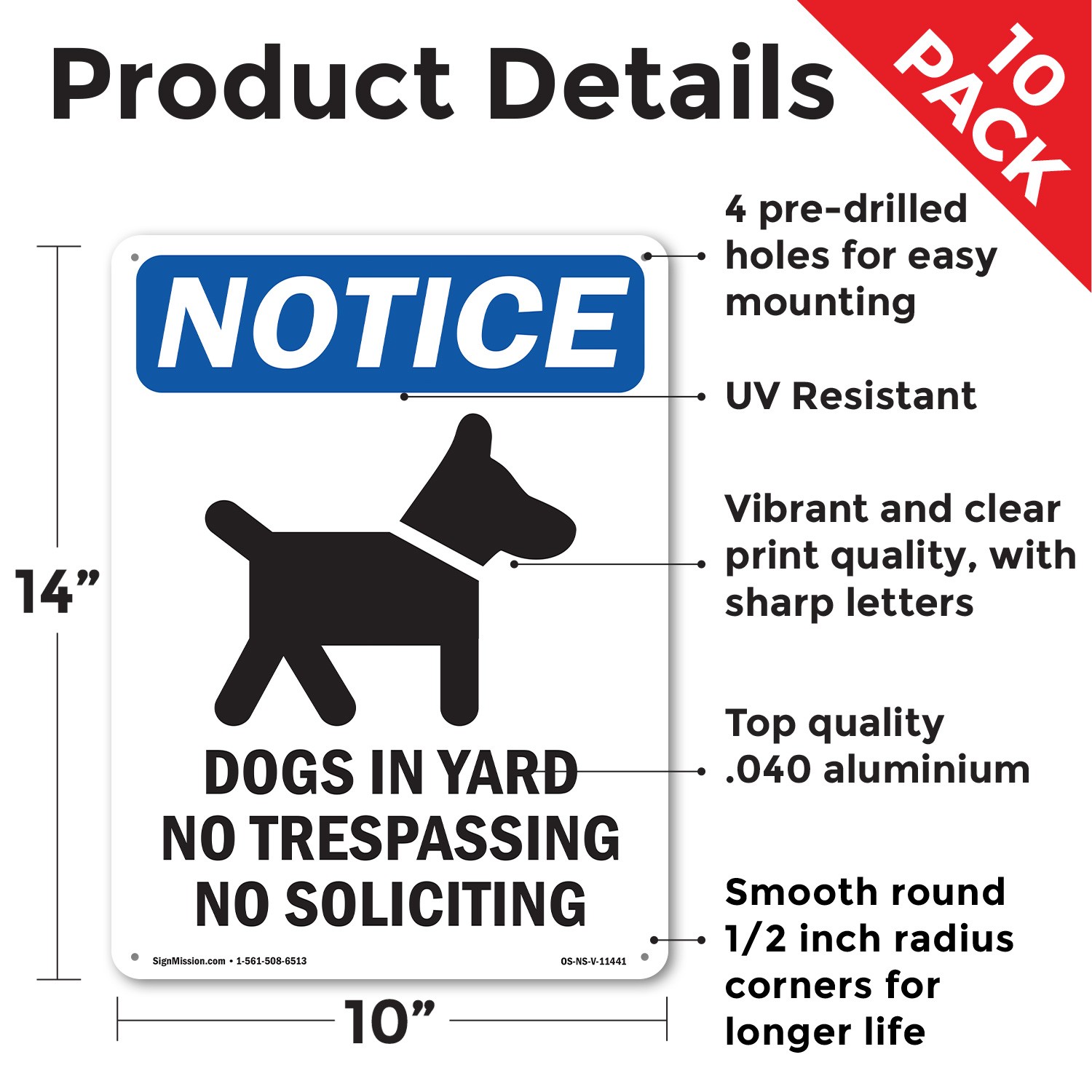 Dogs In Yard No Trespassing OSHA Notice Sign Metal, Plastic, Decal 5 or 10 Pack