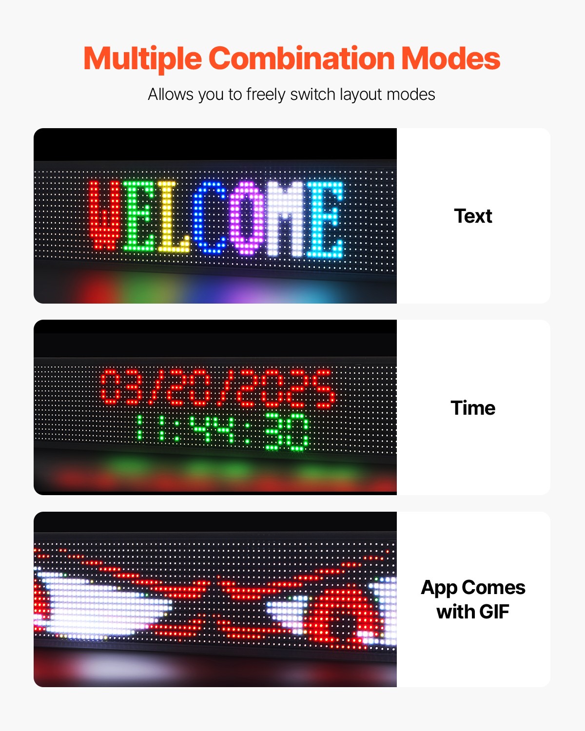 VEVOR 52x8in Programmable LED Sign Digital Scrolling Display Board P10Full-color