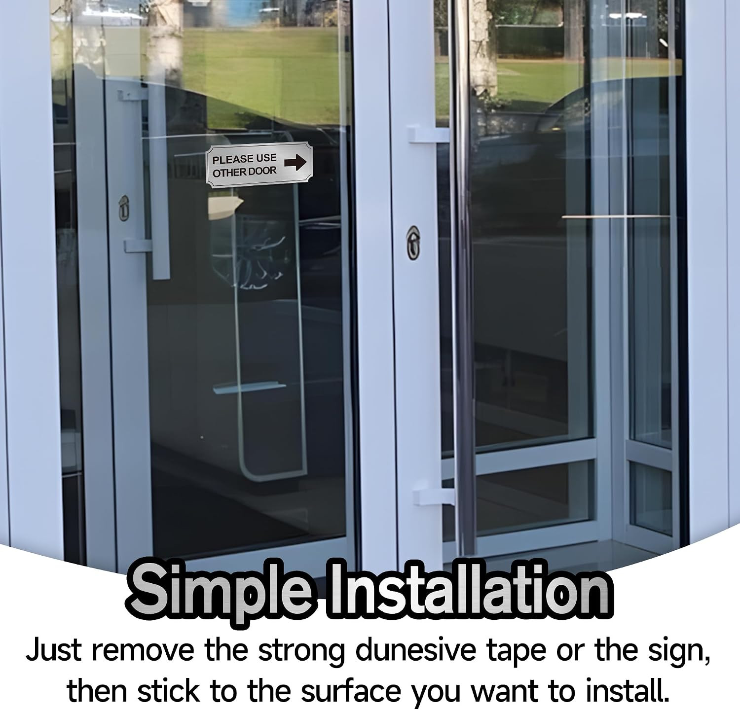 2Pack Use Other Door Sign，Self-Adhesive Weatherproof Brushed Silver Vinyl Please
