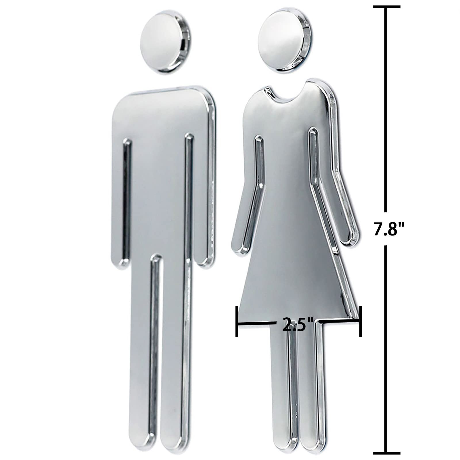 RJWKAZ Acrylic Adhesive Backed Men’s and Women’s Bathroom Sign 7.8″ (Silver)