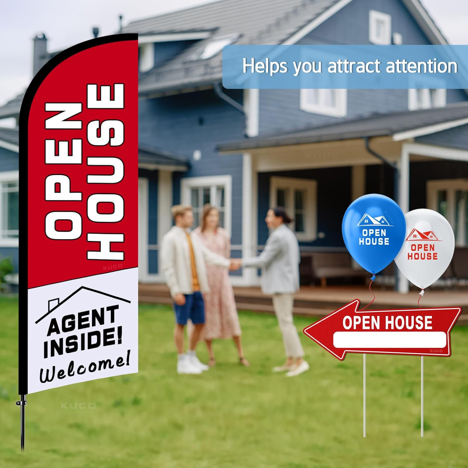 Open House Signs Kit (45 Pcs), 1 Pack Open House Flag, 9 Pack Open House Signs f
