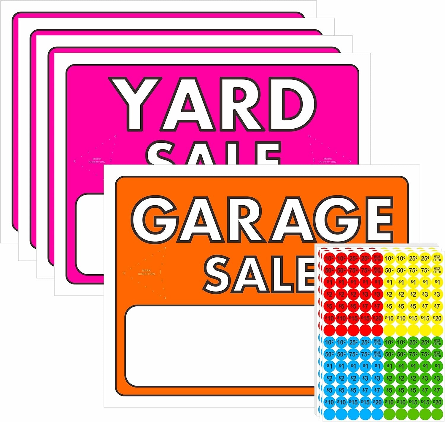 Fluorescent Double-Sided Garage Sale Signs with Customizable Pricing Labels