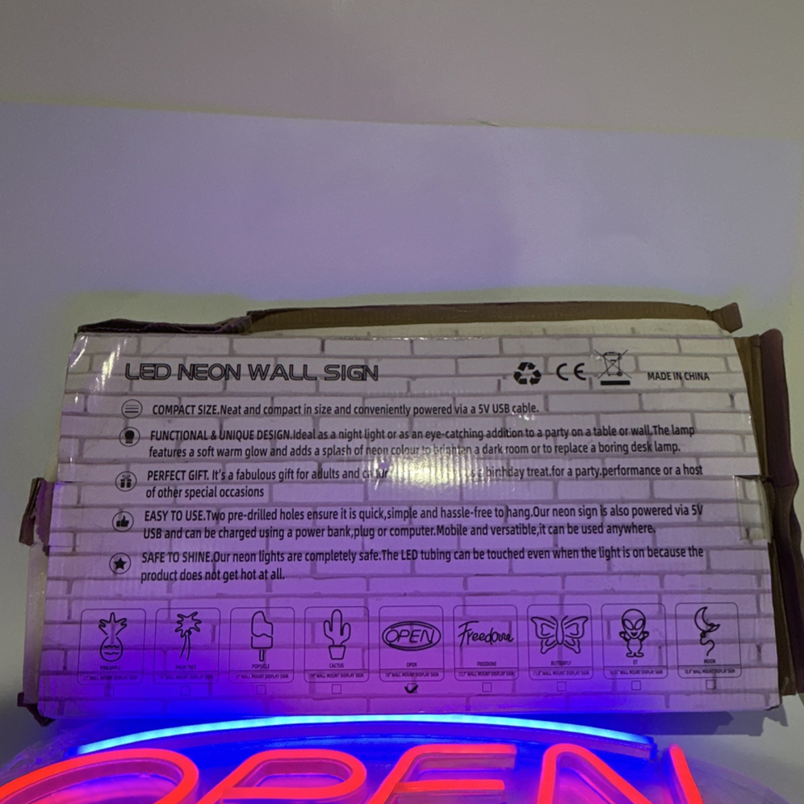 LED OPEN Wall Mounted Neon Sign Multi-Color USB Powered Retail Display