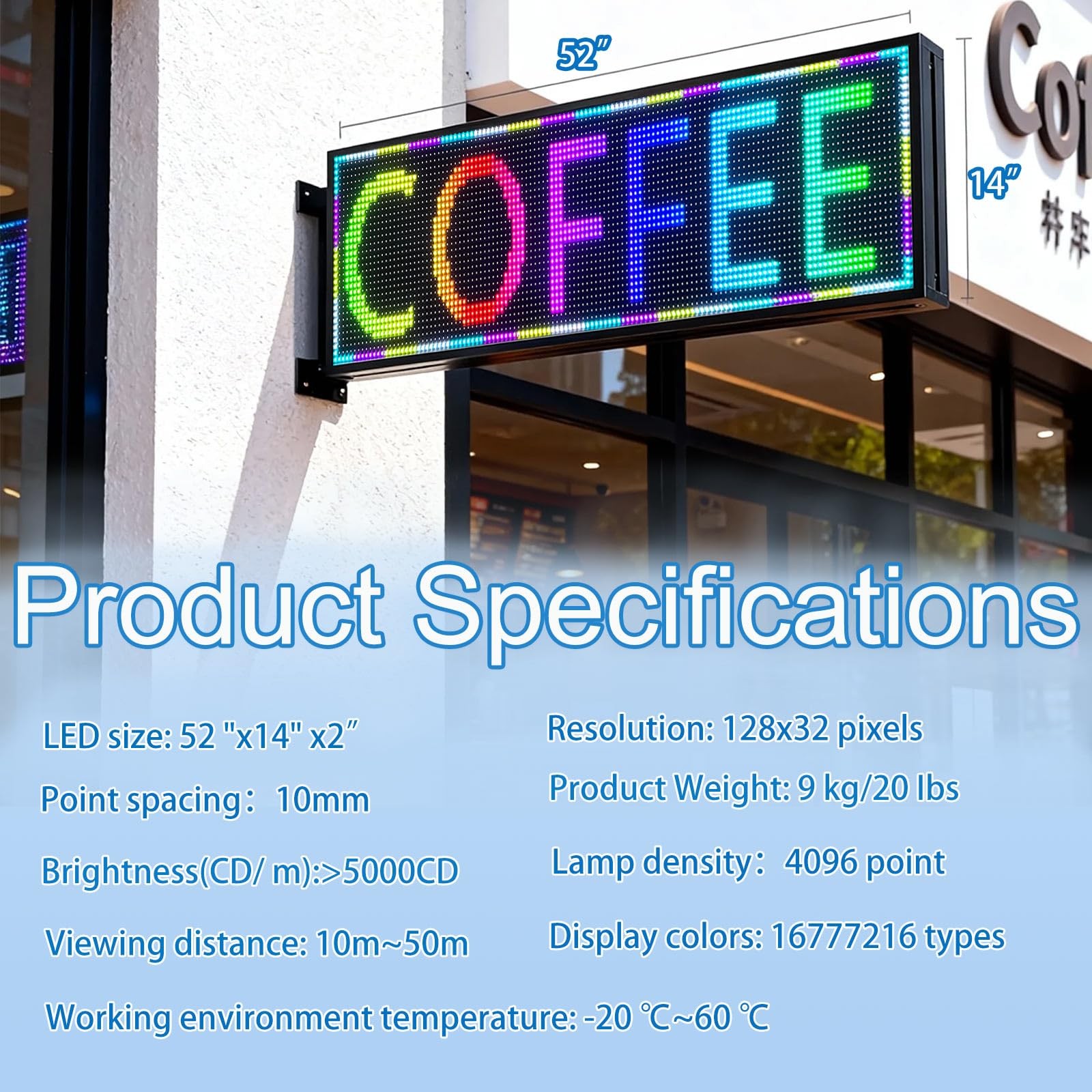 ZONTRONCM P10(52″ * 14″) Scrolling Programmable Led Sign Custom Outdoor Digital