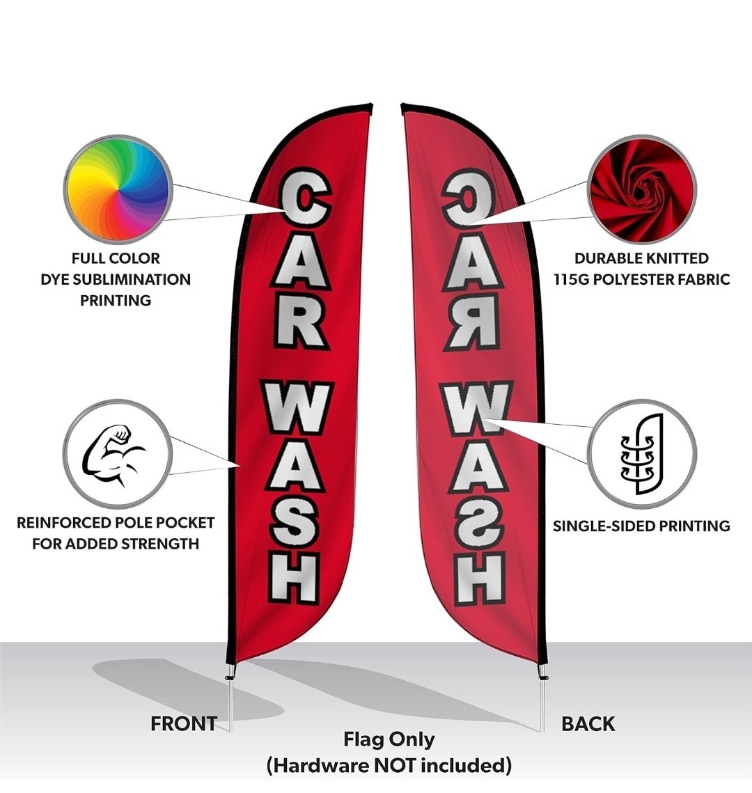 Car Wash Feather Flag Banner 12×2.5ft Advertising Flags for Outdoor Advertising