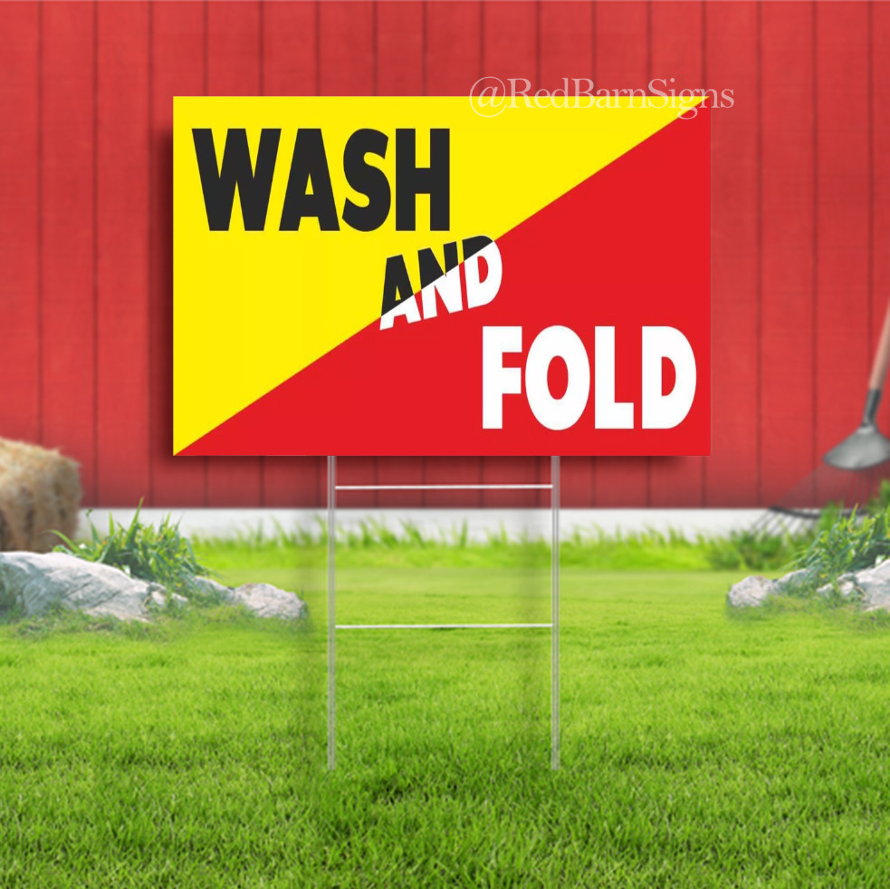 WASH AND FOLD Advertising Vinyl Mesh Sign Laundry Specials Washing Clean