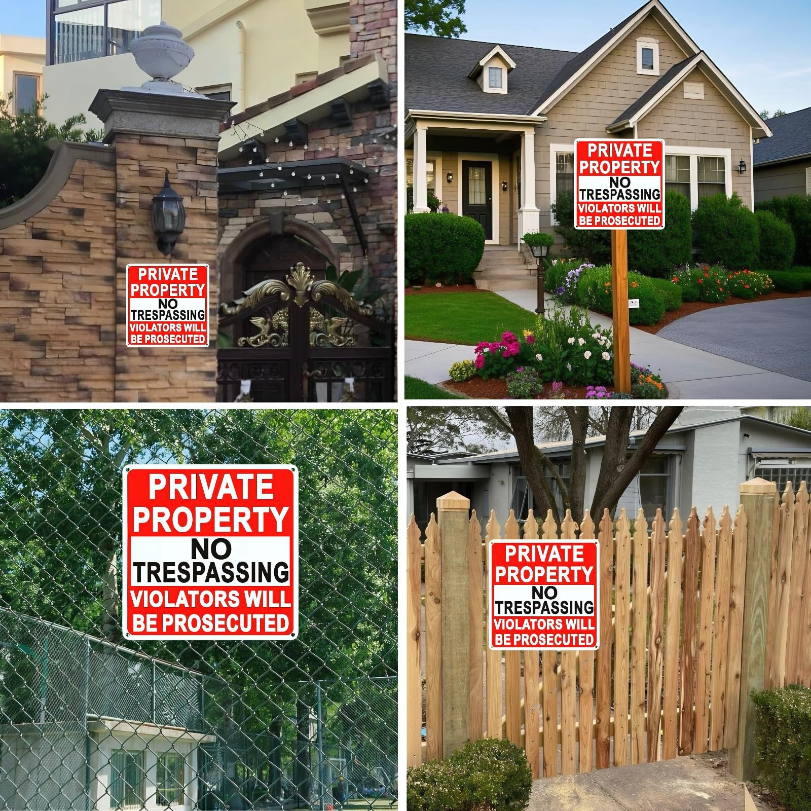 4 Pack No Trespassing Signs Private Property, 9.5 x 9.5 Inch Aluminum Sign