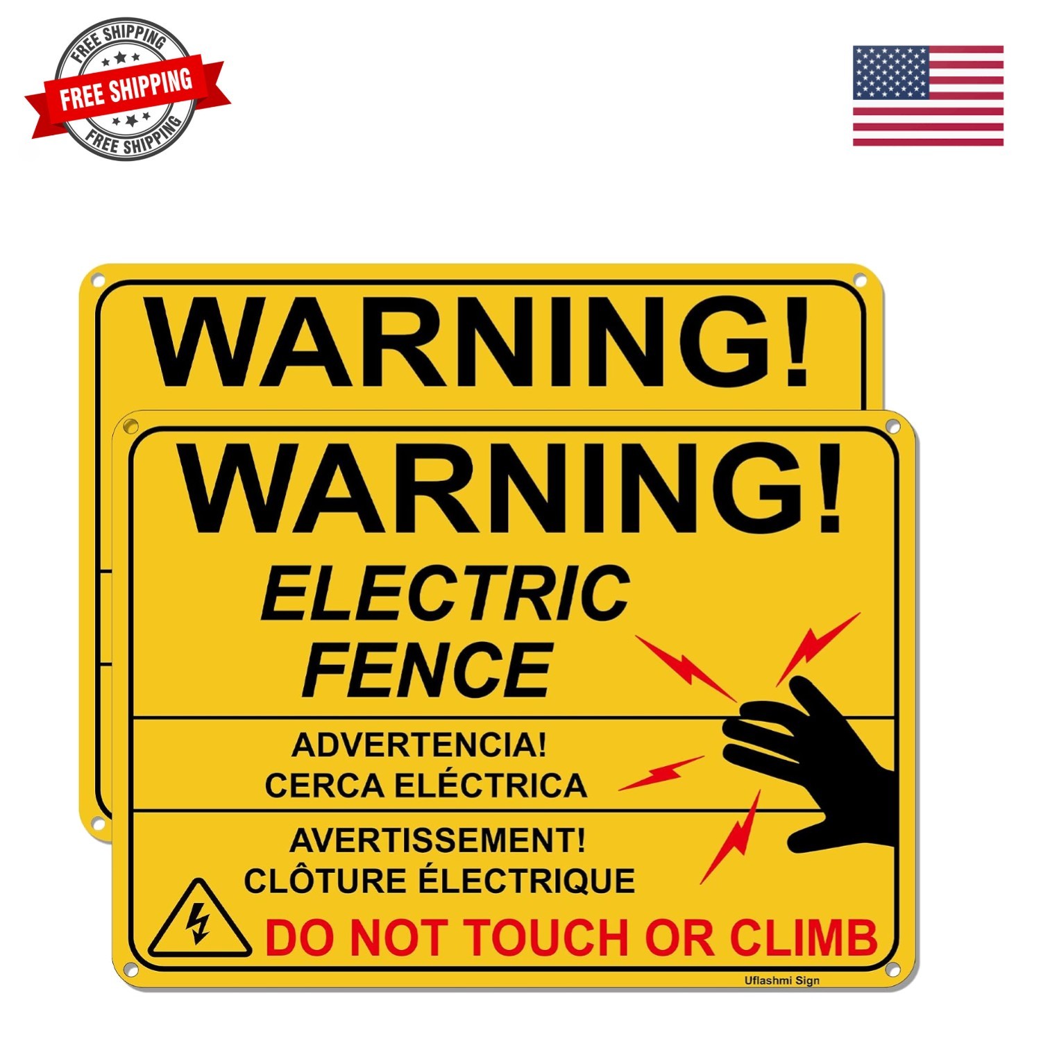 Electric Fence Warning Sign, Metal s, 10” x 7”, 2 Pack