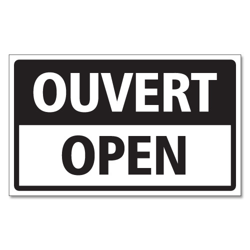 FRENCH & ENGLISH OPEN & CLOSED RIGID HANGING SIGN, SHOP WINDOW DOOR – ANY COLOUR