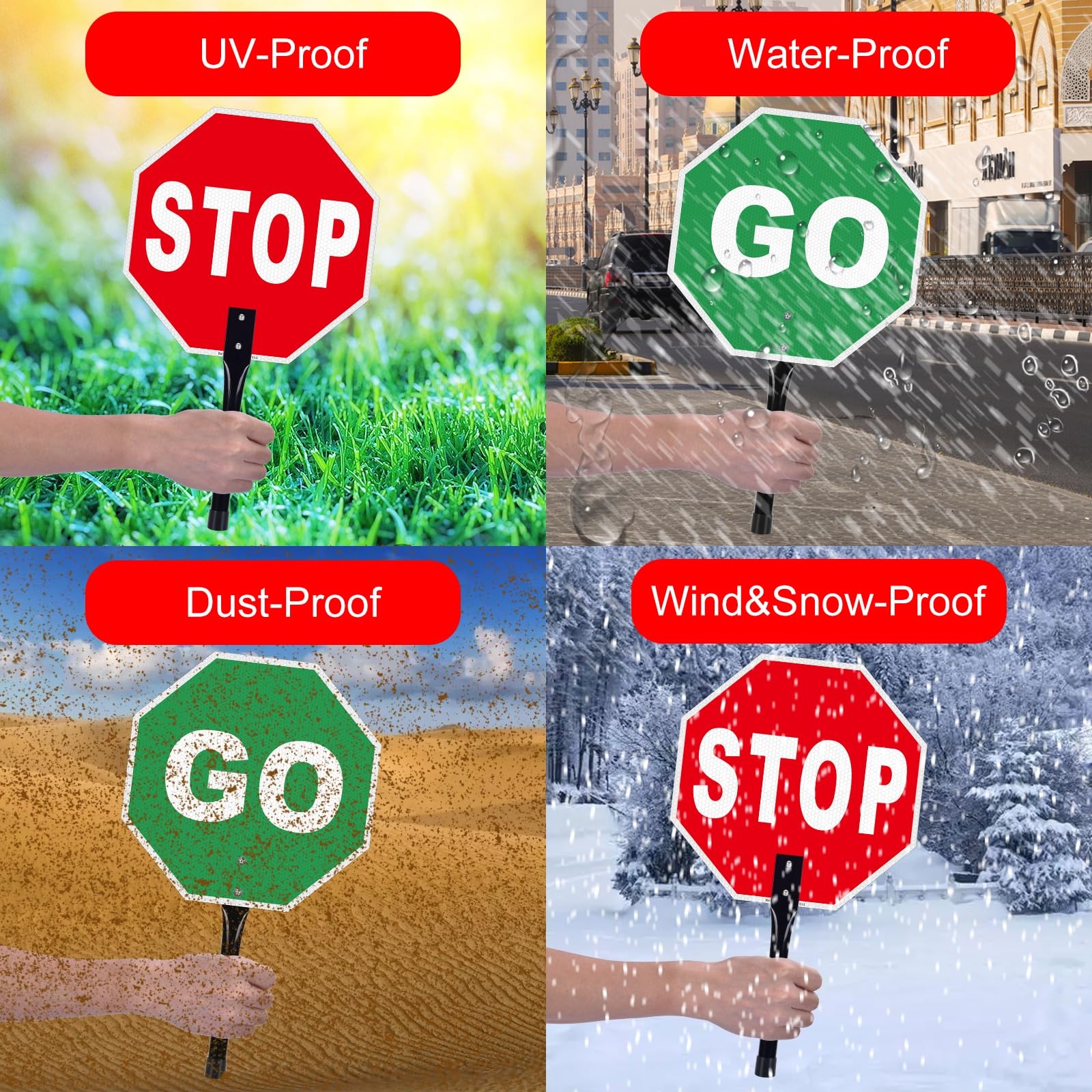 12×12 Inch Stop Go Sign With Handle Reflective Aluminum Double Sided Traffic