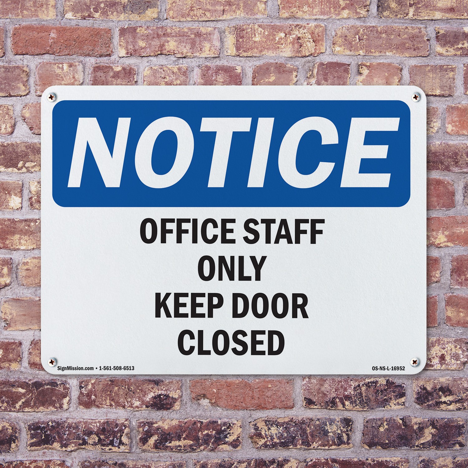 Office Staff Only Keep Door Closed OSHA Notice Sign Metal, Decal – 5 or 10 Pack