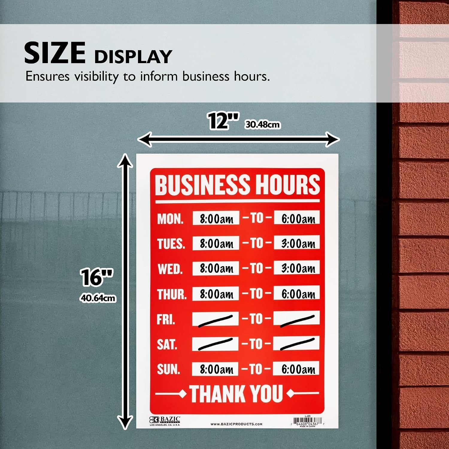 Business Hours Sign, 12 x 16 in, Weather Resistant, Tapes, Tacks, Or Frames, …