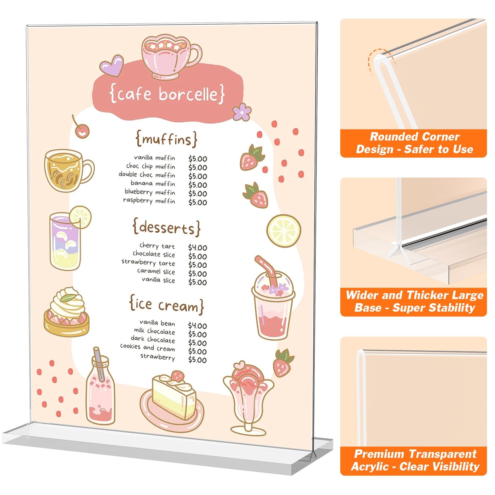 3 Pack Acrylic Sign Holder 8.5 x 11 Inches, Clear Menu Stand, Vertical