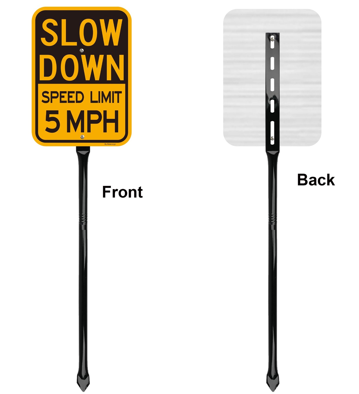 2 Pack Slow Down Speed Limit 5 MPH Sign With 36 Inch Heavy Metal Stake Kit